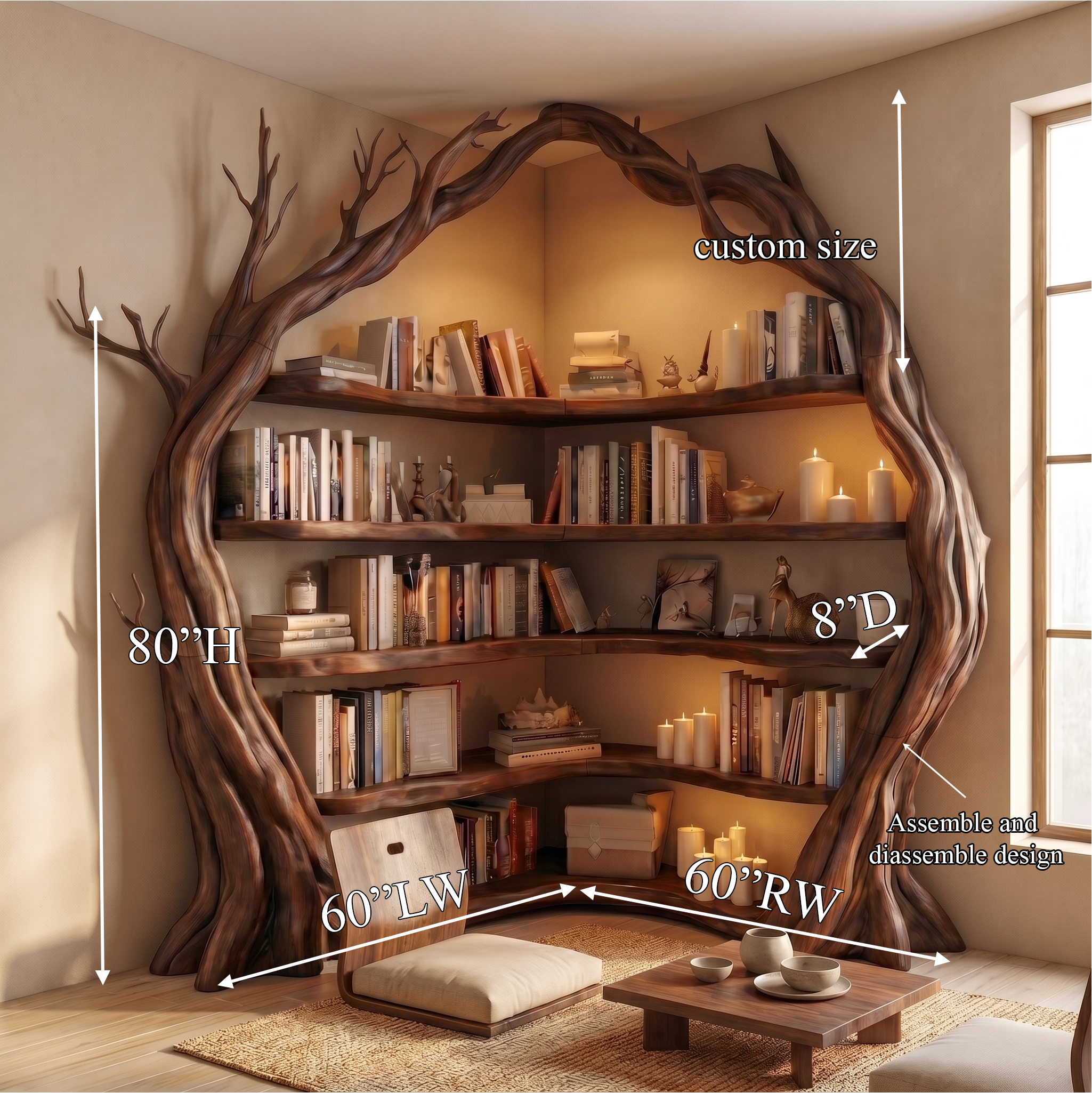 Statement Tree Corner Bookshelf For Living Room And Reading Nook SINLSATB733