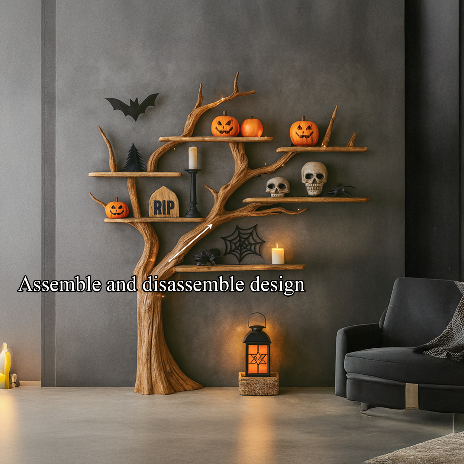 Rustic Tree Shelf Living Room Halloween SINLSATB262