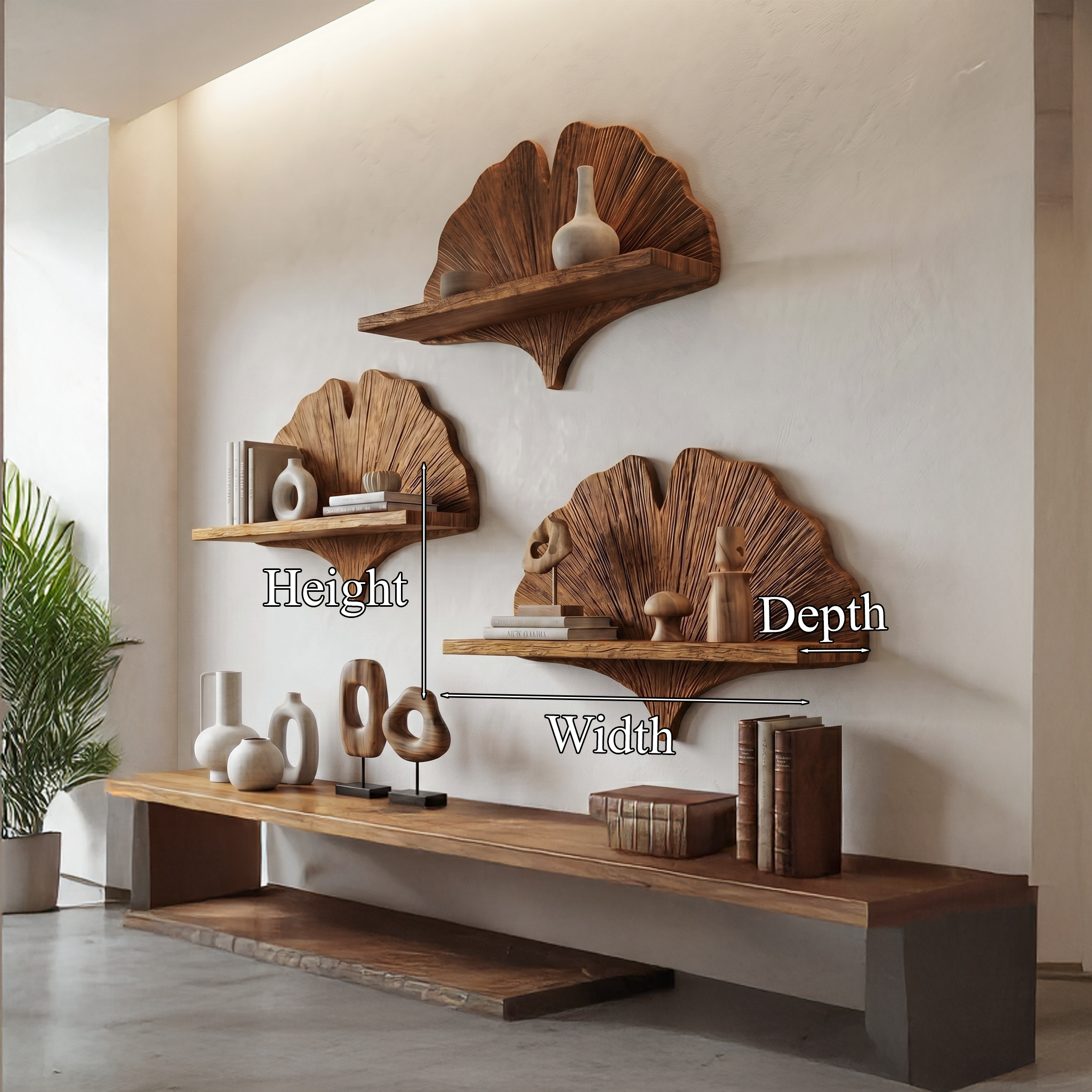 Fan Shape Wall Shelf Wooden Floating Shelf Wall Mounted Shelf For Living Room And Bedroom Decor SINLHAFL531