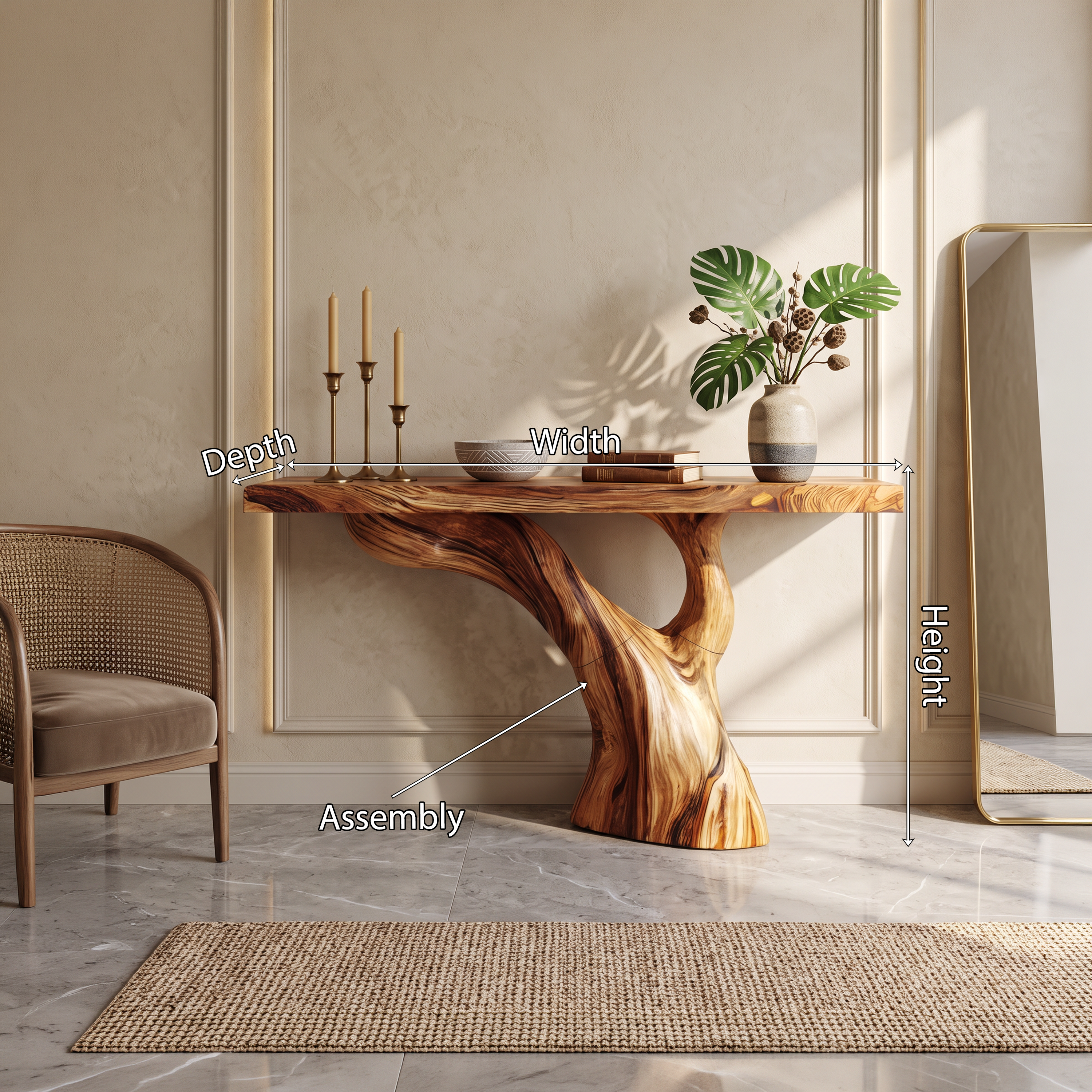 Handcrafted Live Edge Entryway Table Sculptural Solid Wood Furniture Decor SILDTTNCS075