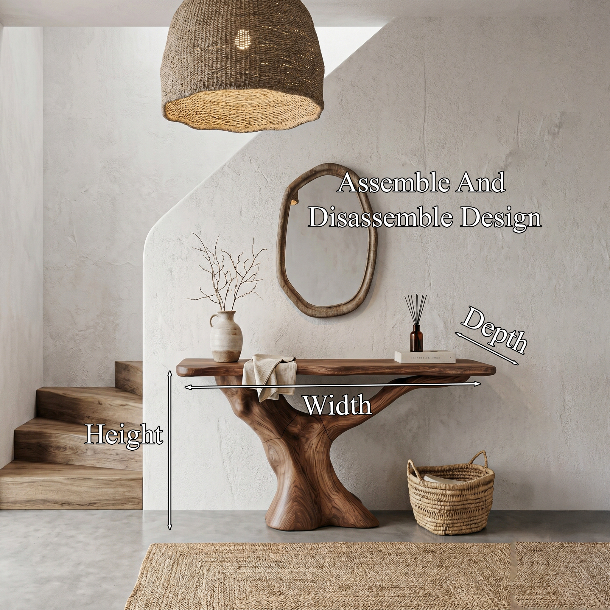 Rustic Console Table With Sculptural Wooden Base For Entryway SINLHACS575