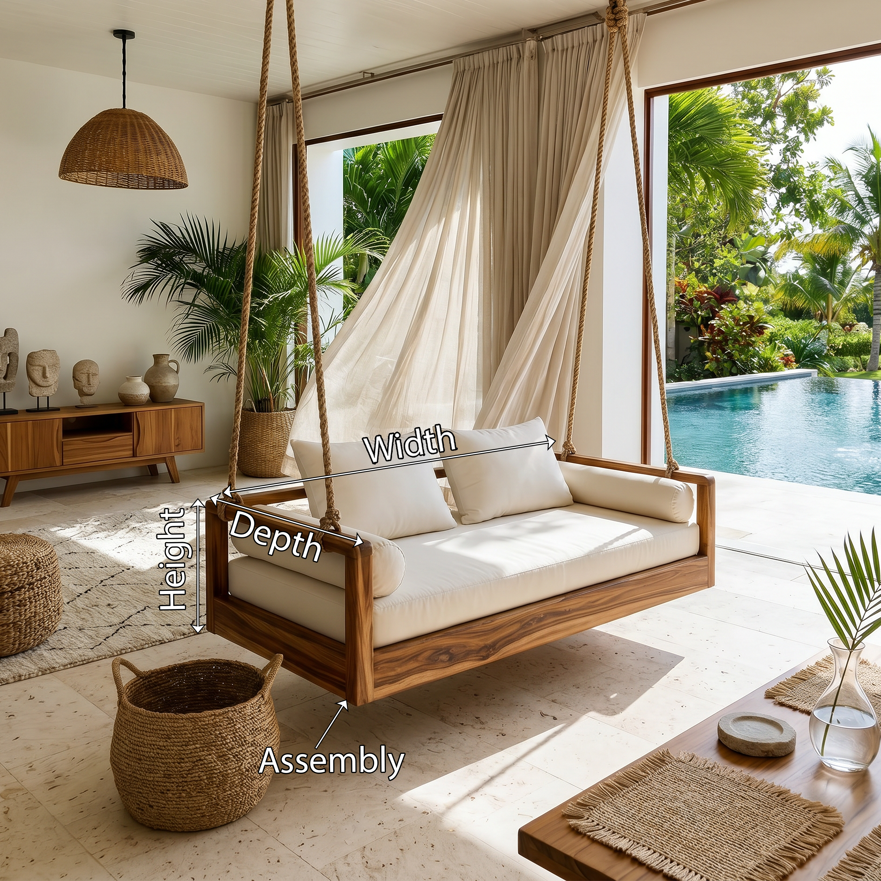 Tropical Indoor Hanging Daybed Swing Resort Style Living Room SILDTTRSWI002