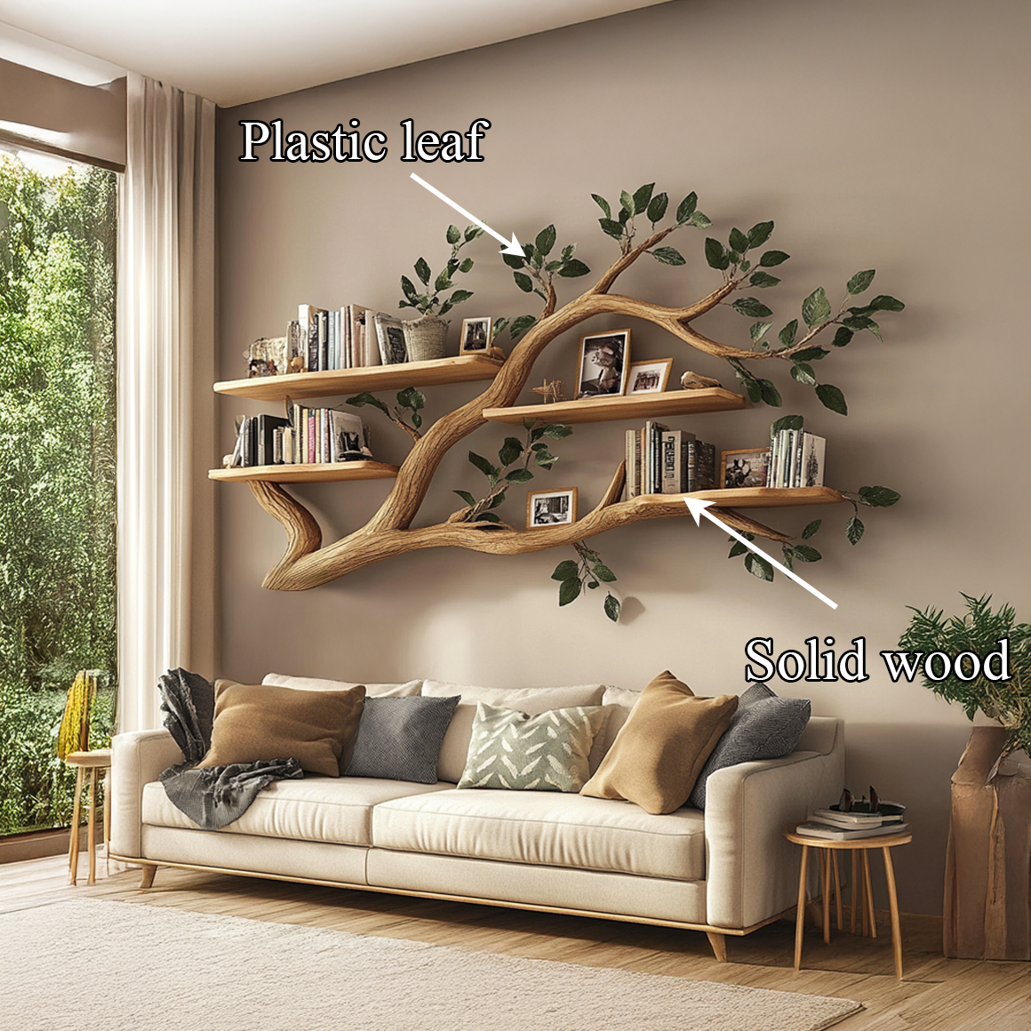 Rustic Wall Mounted Branch Bookshelf Living room SINLSATBS036