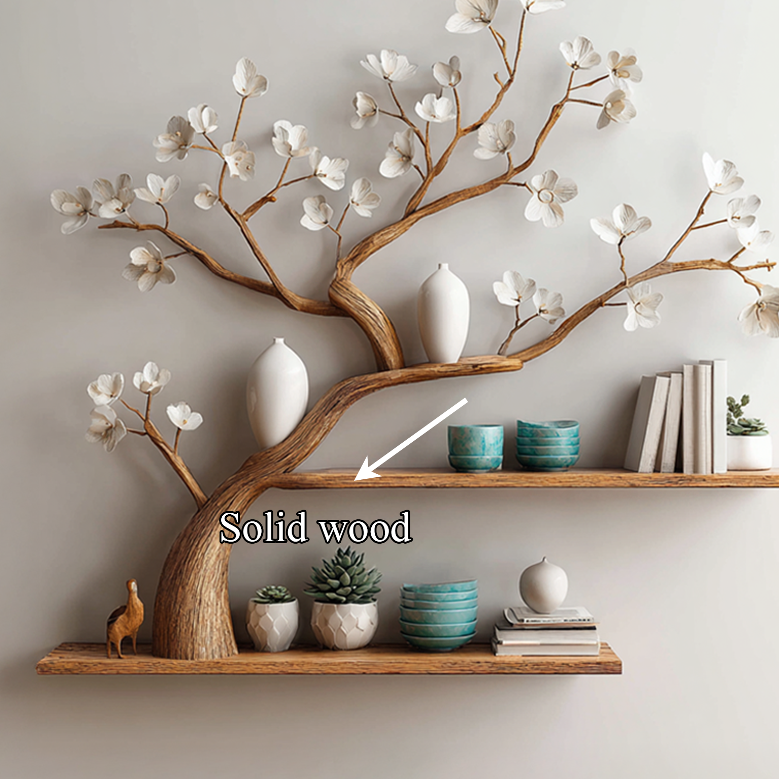 Rustic Floral Tree Shelf Living Wall SINLSATBS026