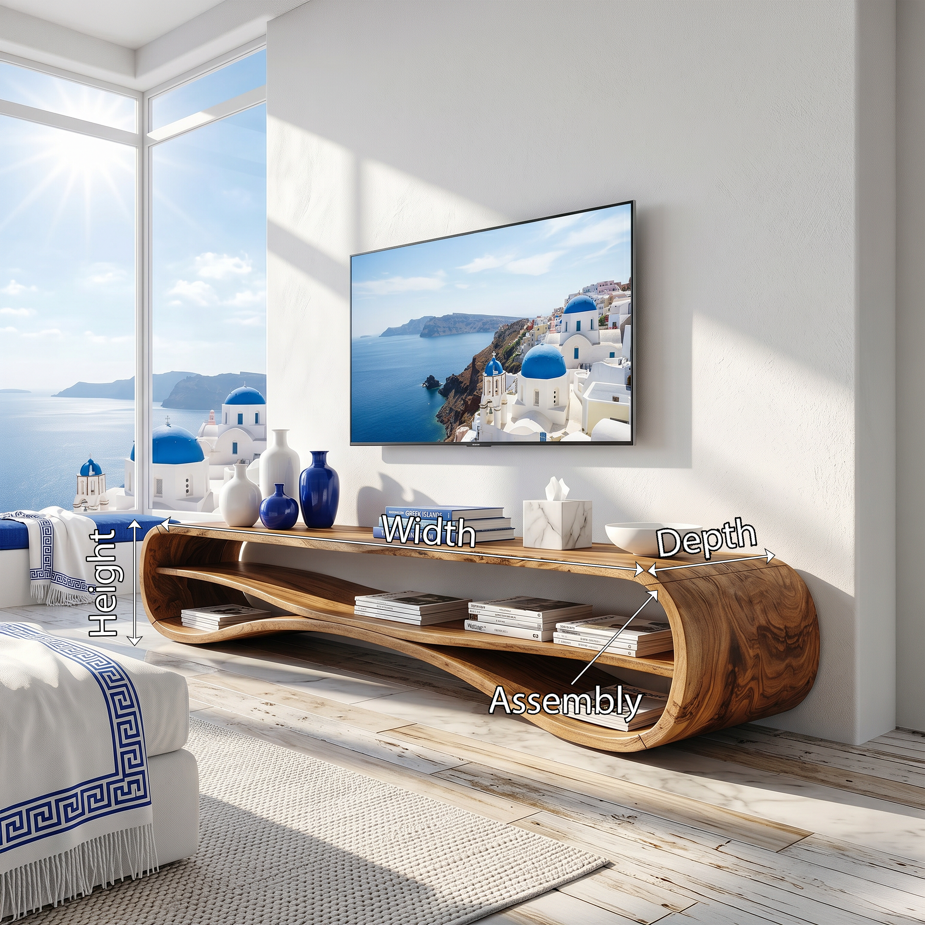 Modern Curved TV Stand For Coastal Living Room SILDTTRTVC068