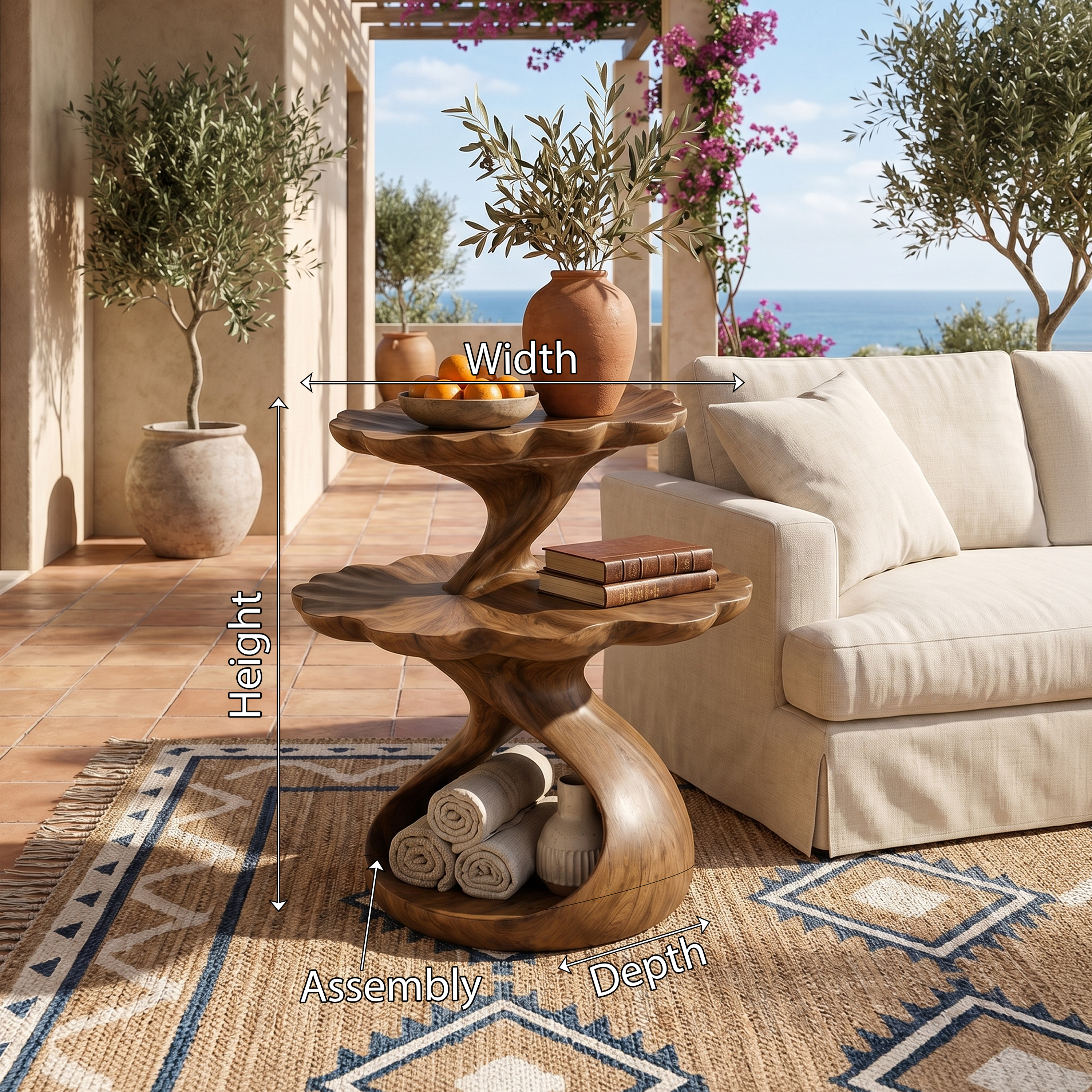 Mediterranean Two Tier Side Table Courtyard Living Room SILDTTRSTA026