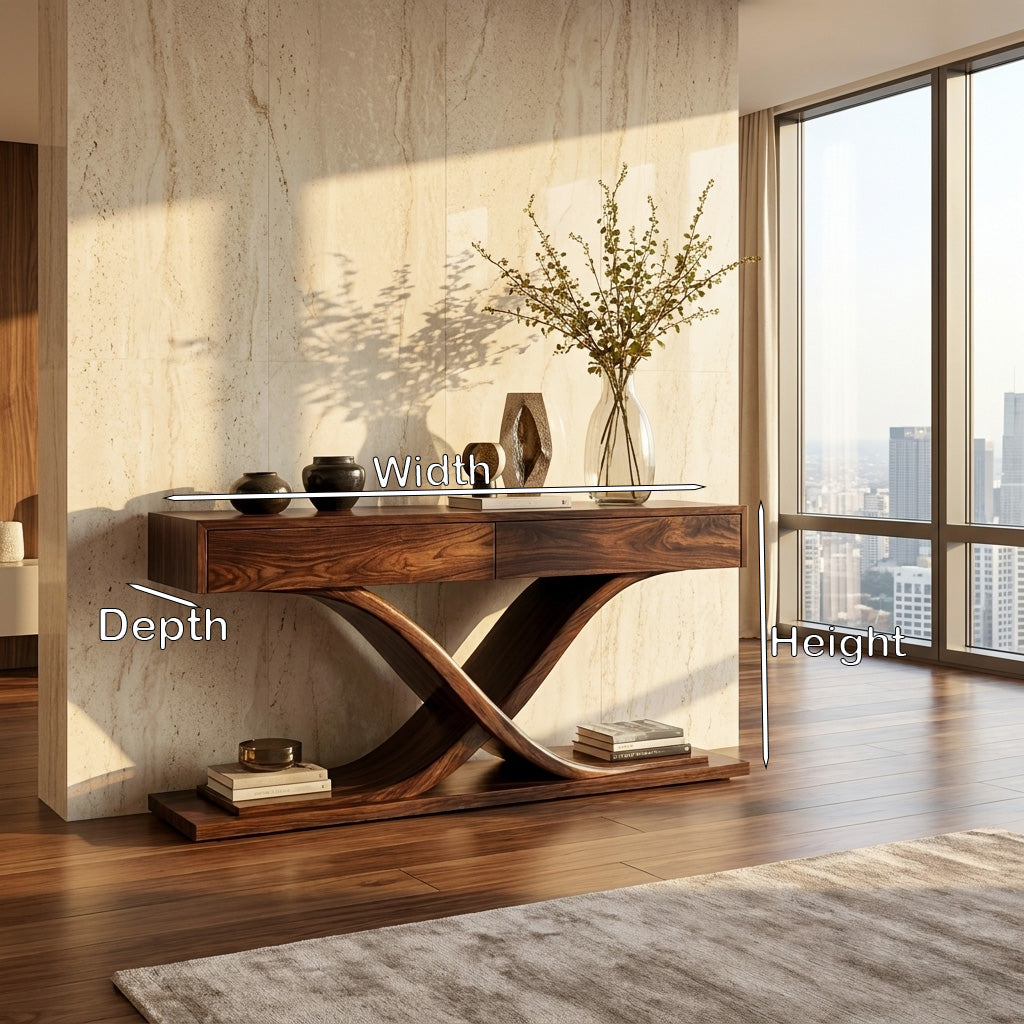 Sculptural Wooden Console Table For Modern Living Room RTTHHNCS043