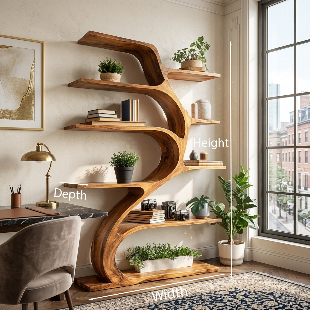 Minimal Natural Wood Bookshelf Branch Design For Interior Space RTTHTTBS122