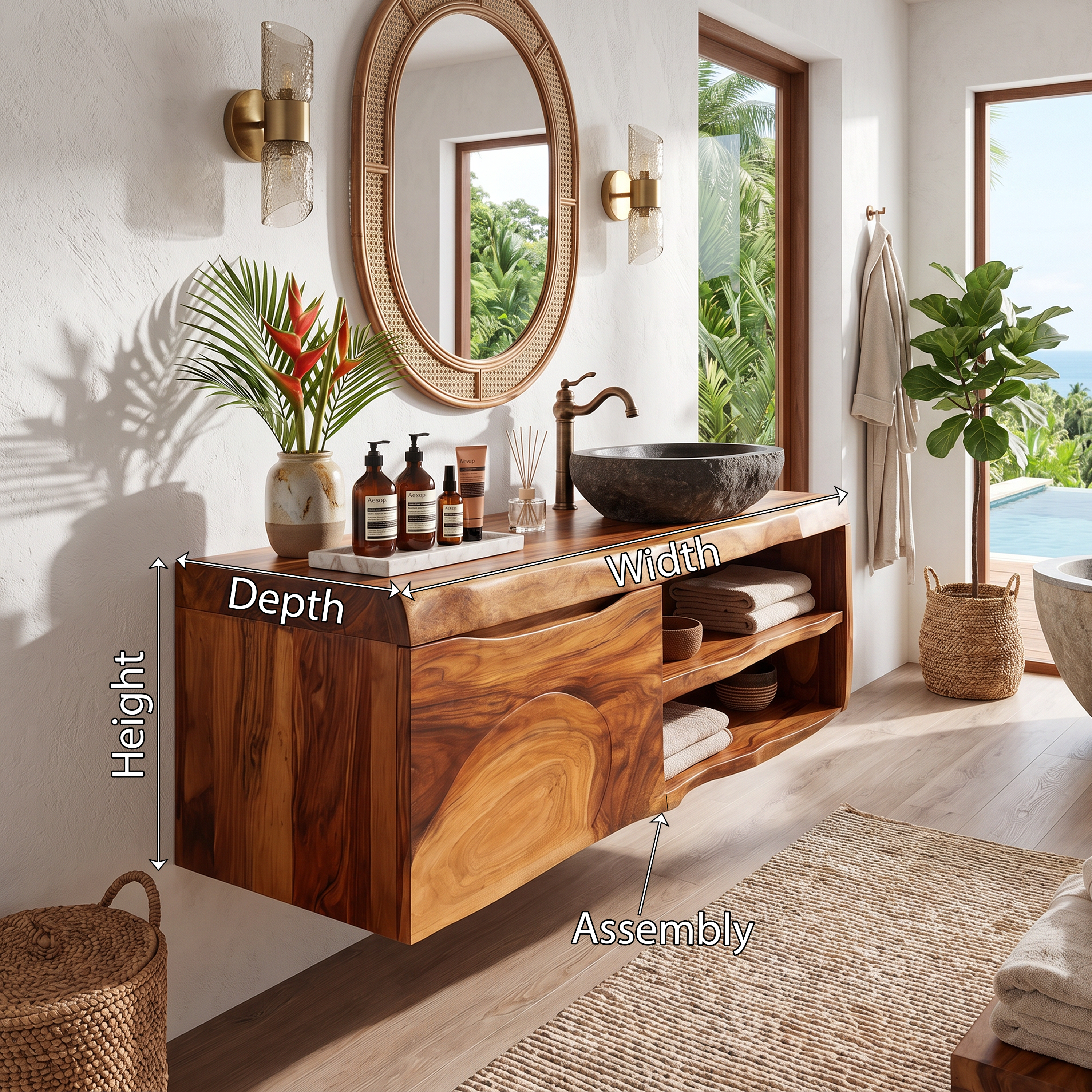 Organic Floating Bathroom Vanity Tropical Spa Retreat SILDTTRBRV190