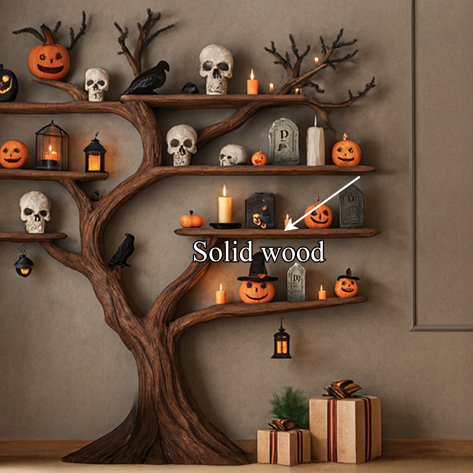 Rustic Tree Bookcase Entryway Halloween SINLSATB264