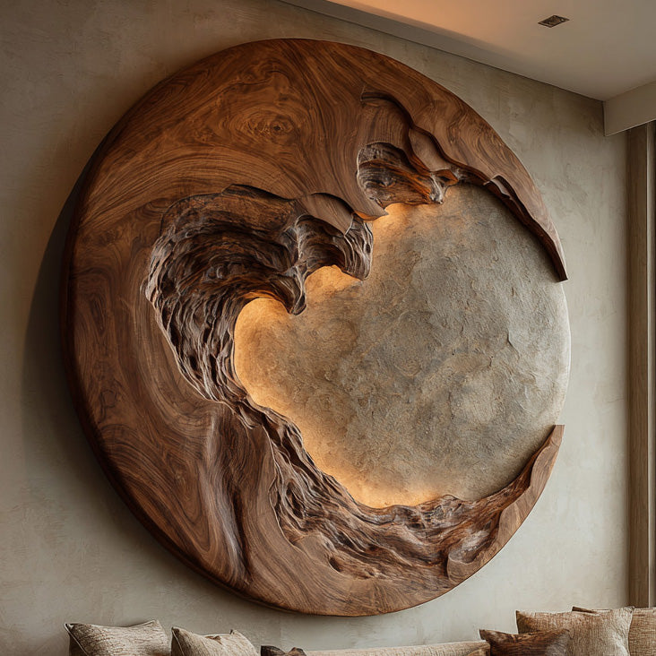 Organic Modern Round Wood Wall Art For Living Room RTTHHNWA168