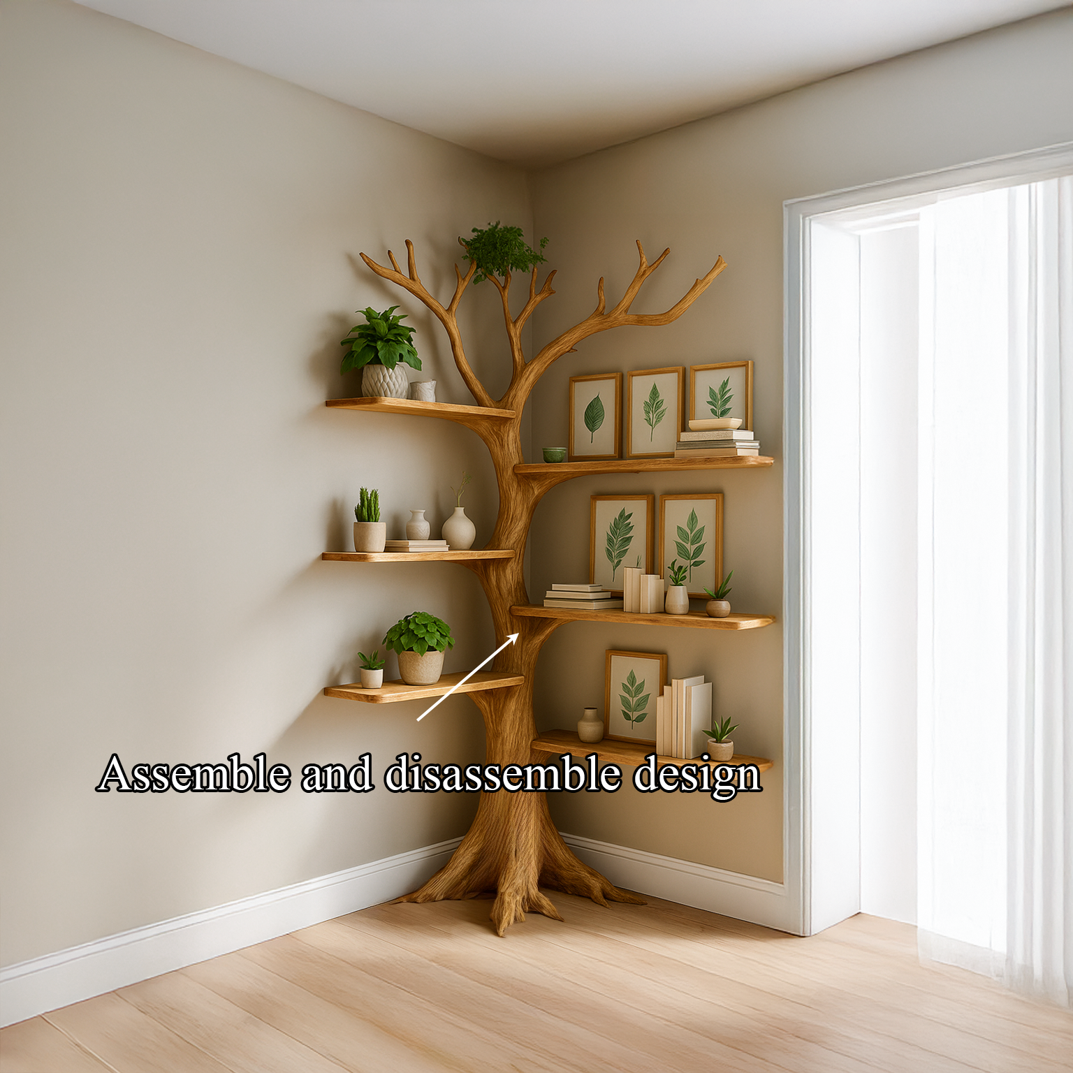 Rustic Corner Tree Bookshelf Living Room SINLSATB221