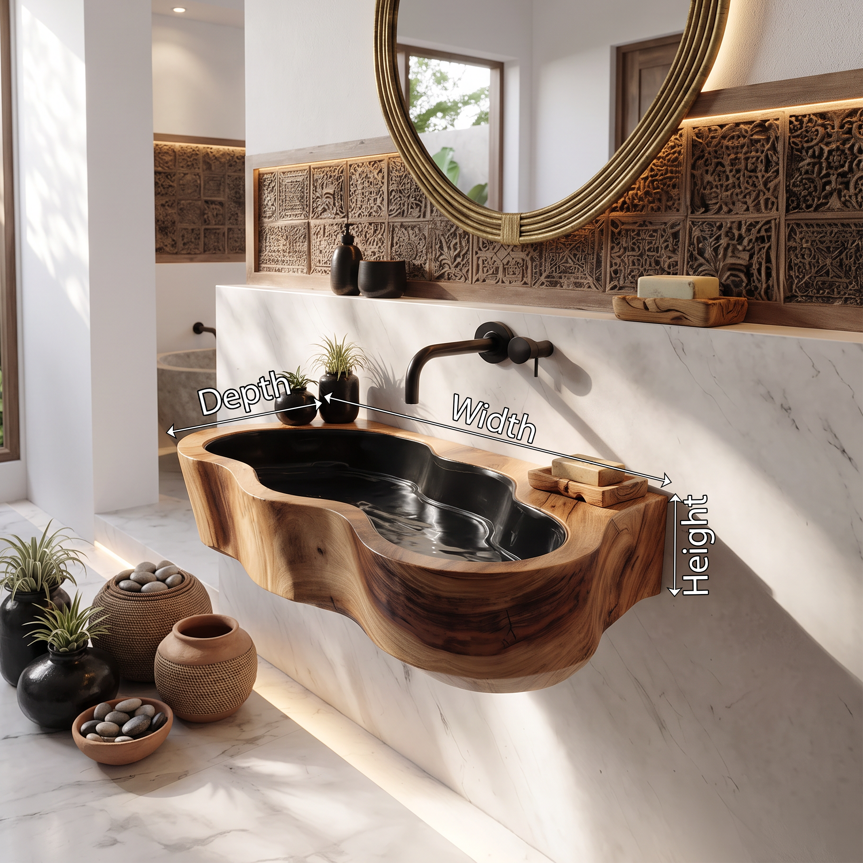 Modern Live Edge Wood Basin For Contemporary Bathroom Interior Design SILDTTRVS025