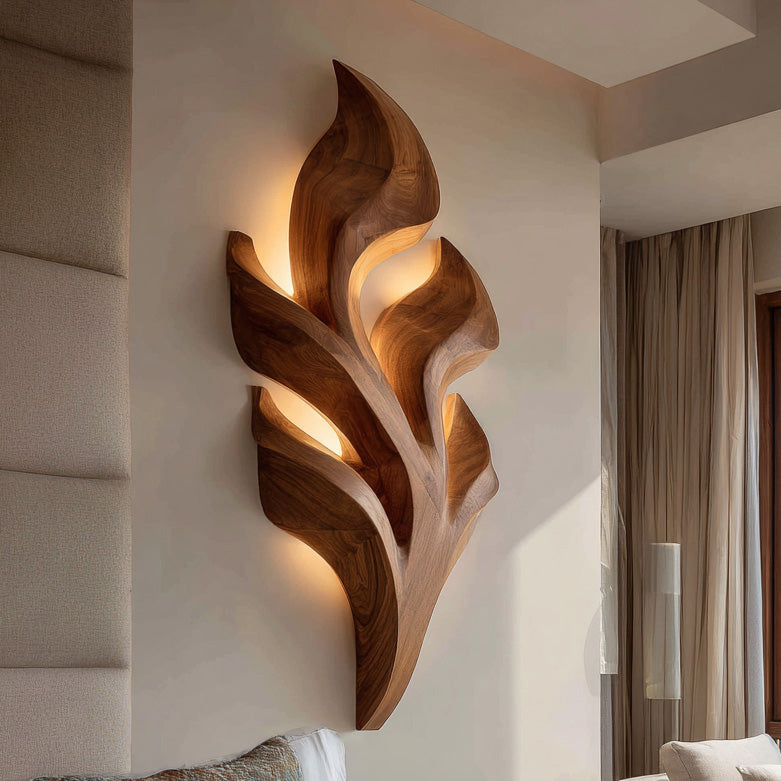 Organic Leaf Wooden Wall Lamp For Bedroom Decor RTTHHNLAM056
