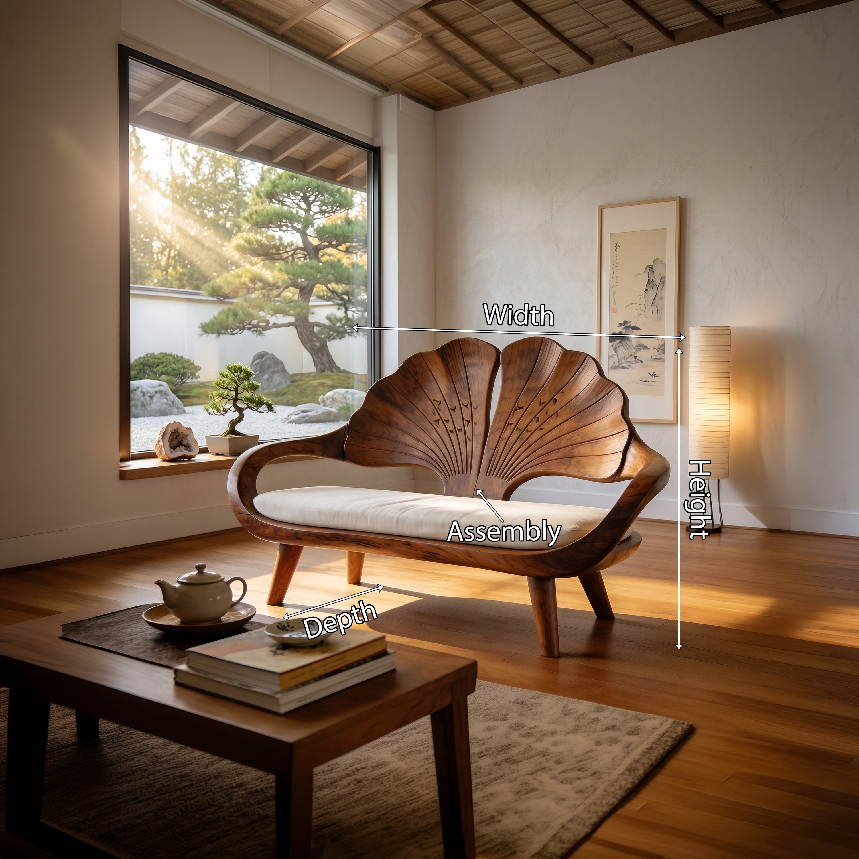 Minimalist Ginkgo Leaf Back Bench For Reading Interior Area SILDTTNBEN009