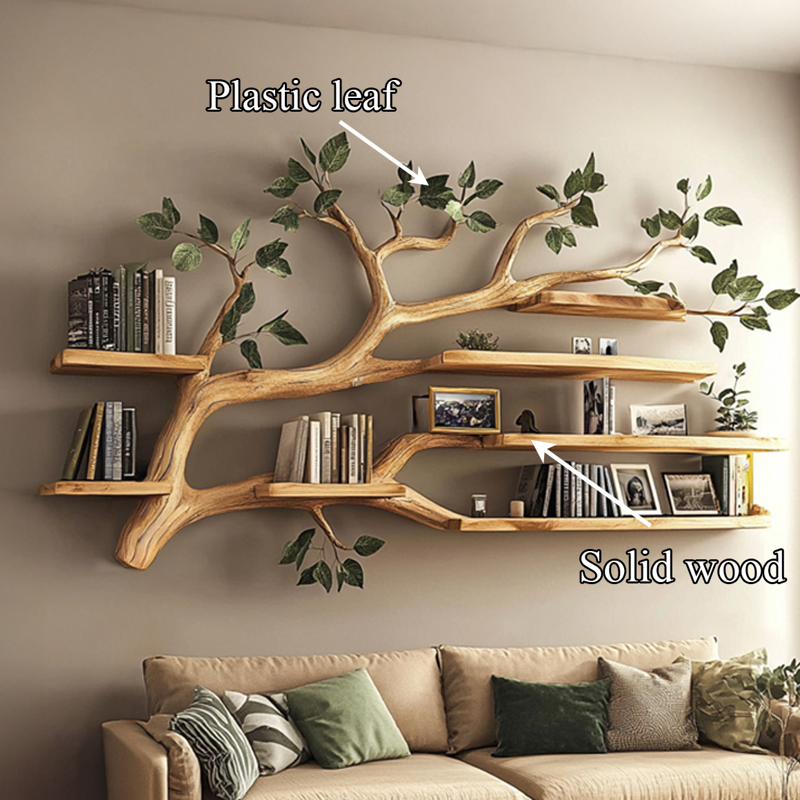 Rustic Tree Wall Shelf Living Room Office Reading Corner SINLSATBS033