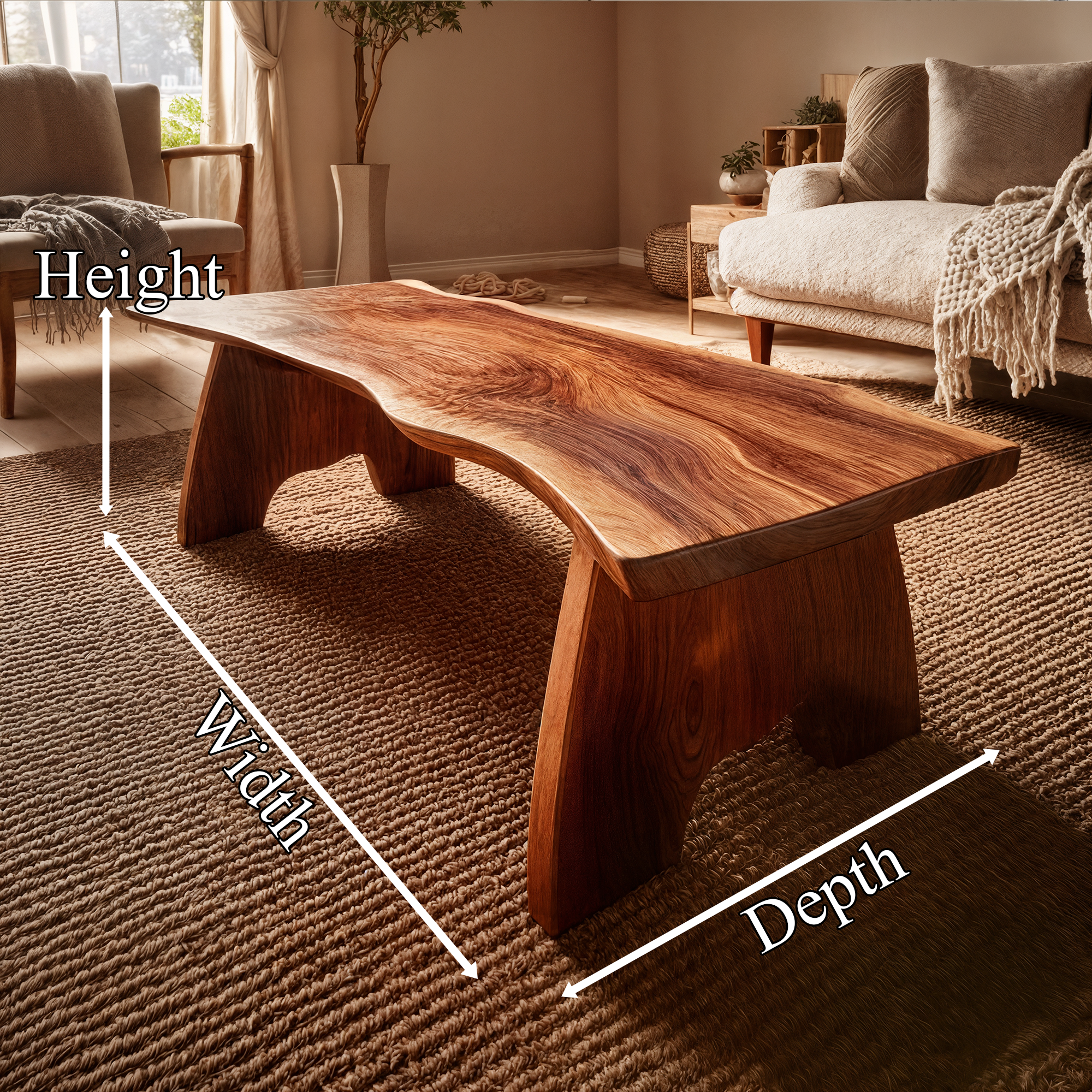 Rustic Organic Wood Coffee Table For Living Room SINLKICF345