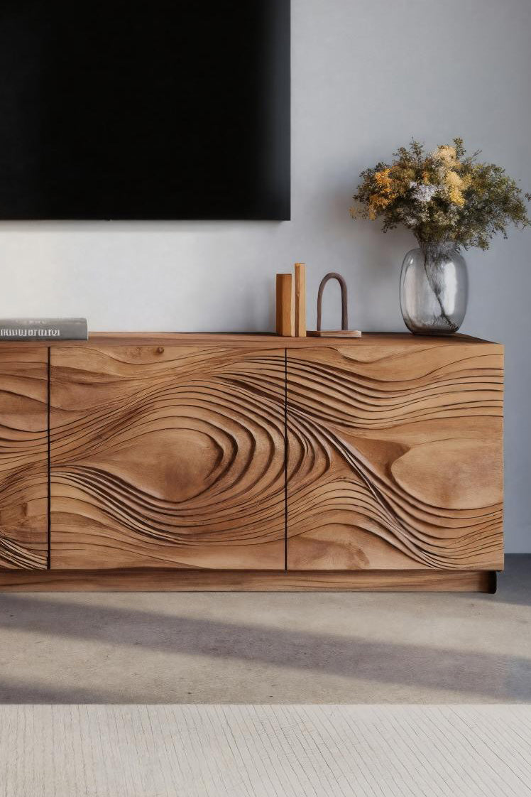 Artistic TV Console With Wave Pattern For Elegant Living Room SITHHNTVC009