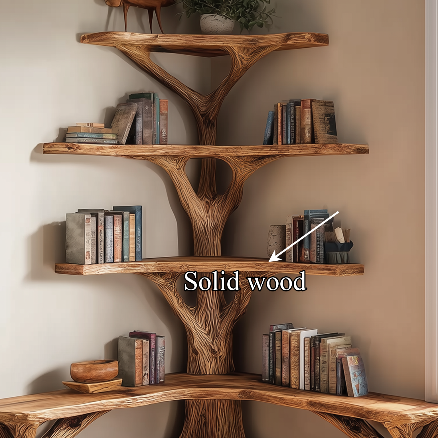 Rustic Tree Bookshelf Corner Living Room SINLSATB230