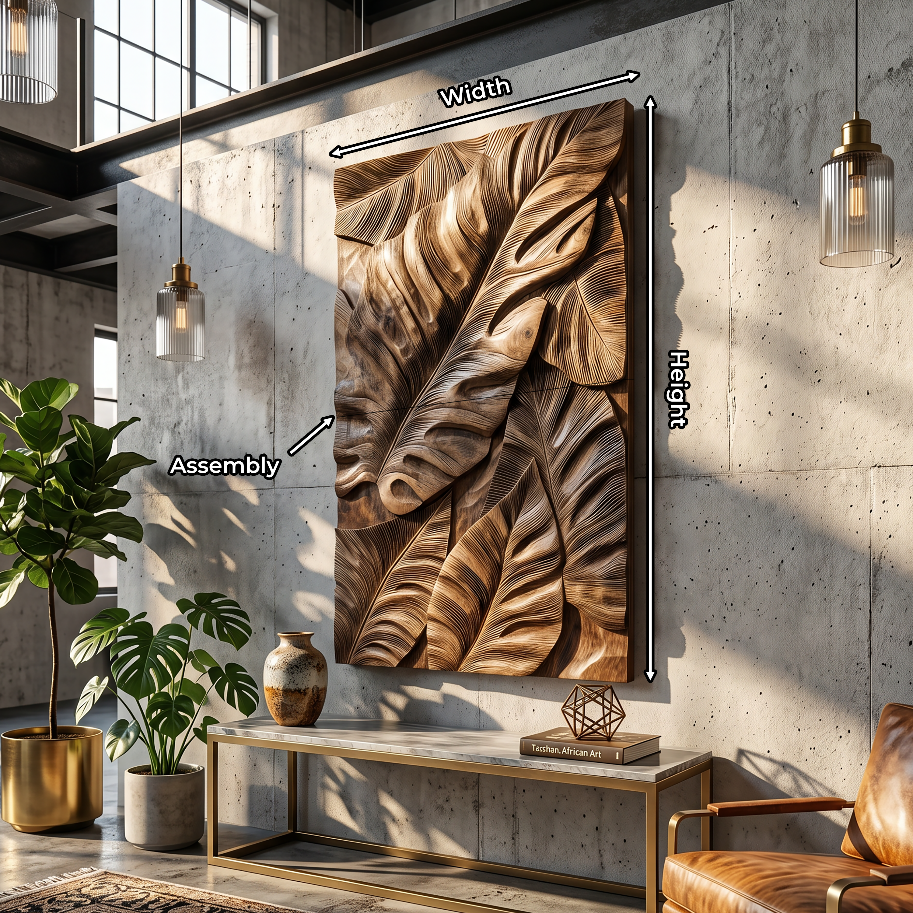 Industrial Wall Art With Leaf Relief Design For Entryway SILDTTRWA141