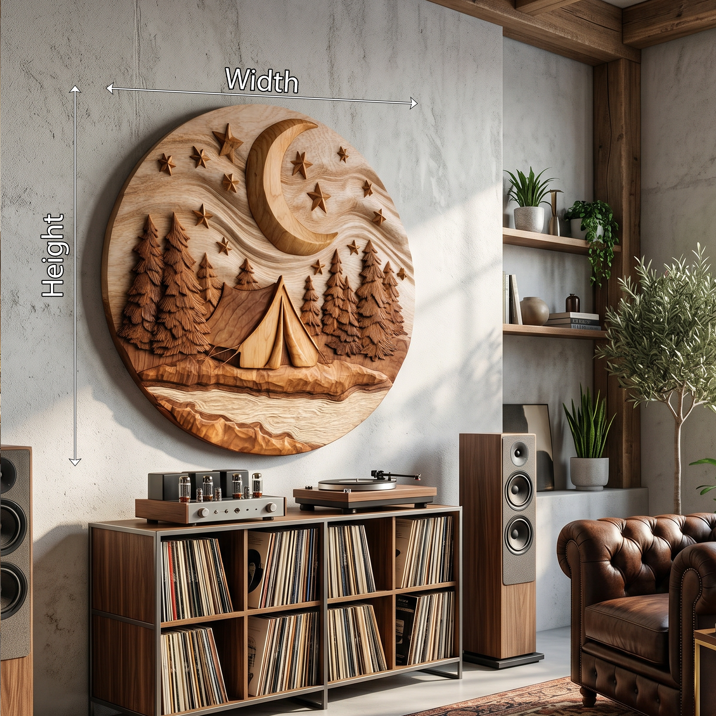 Moonlit Forest Wood Wall Sculpture For Rustic Music Room Decoration SILDTTRWA084