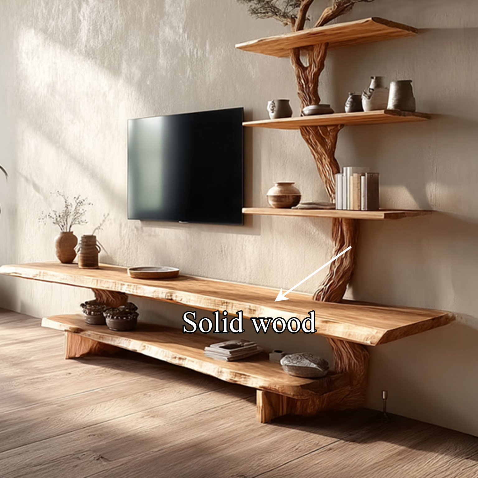 Rustic Shelf TV Solid Wood Tree Wall Art Decor Living Room SINLSATB237