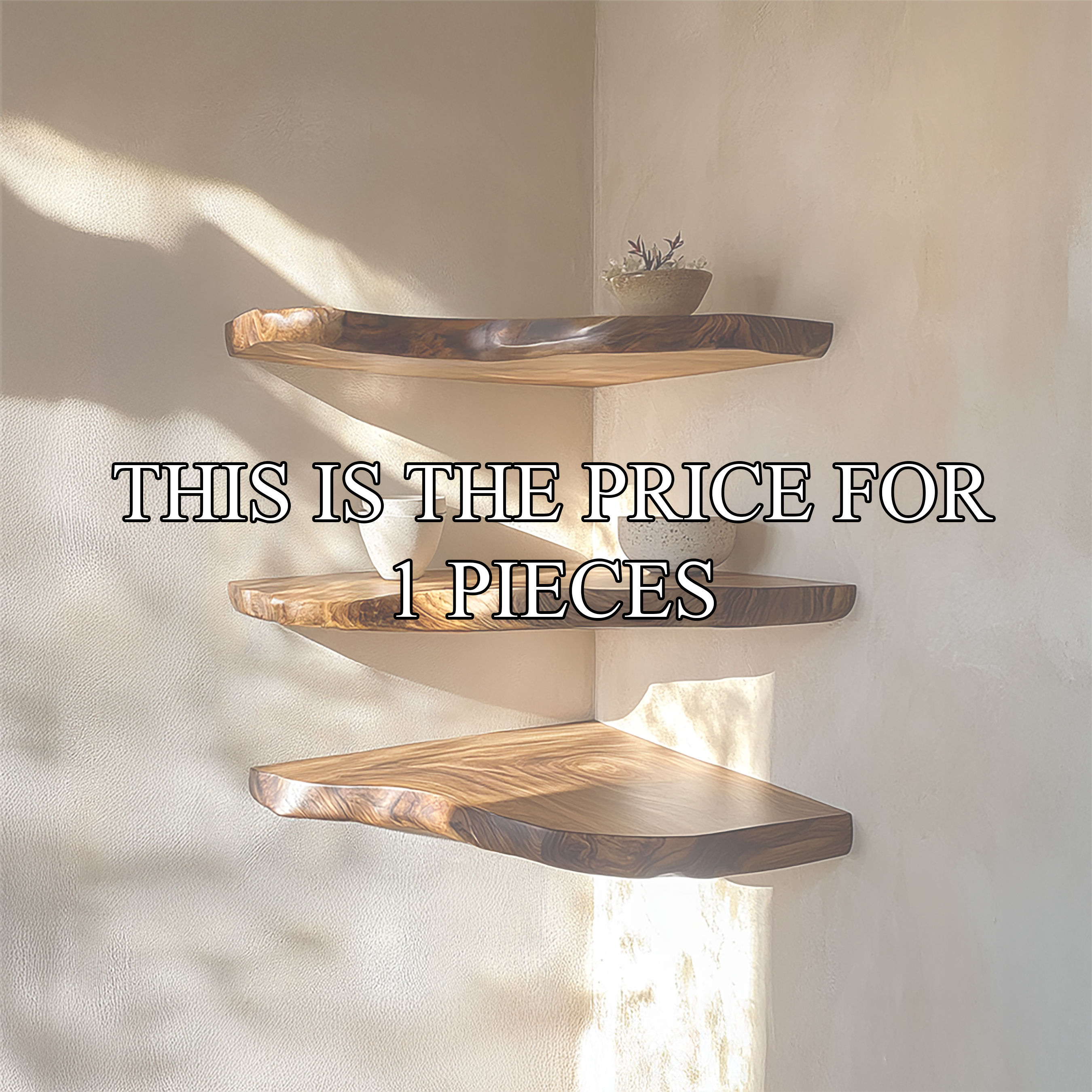 Rustic Nature Inspired Floating Display Shelves Solid Wood Living Room Interior Statement Feature SINLSAFL415