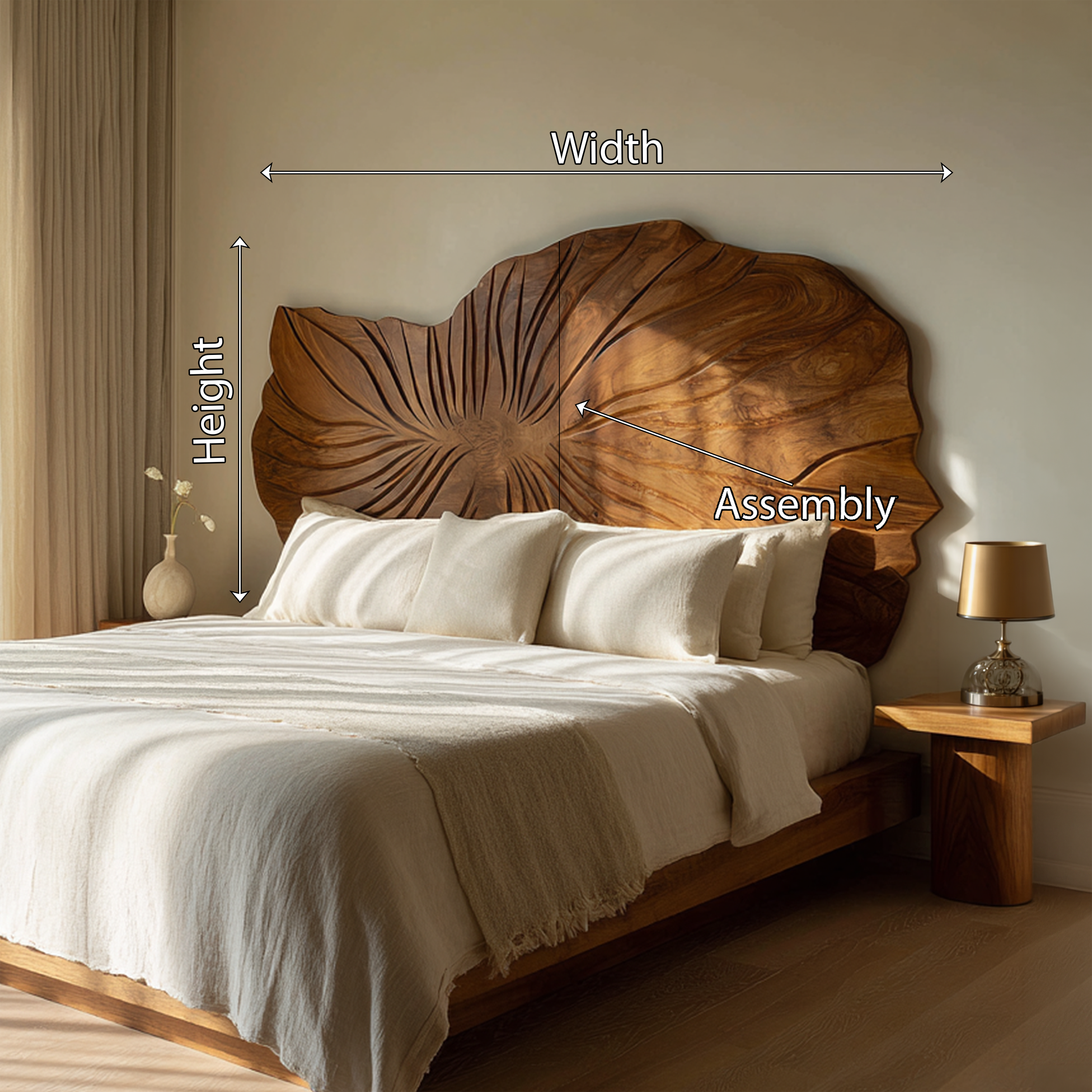Sculptural Leaf Wood Headboard For Contemporary Neutral Bedroom SILDTTRHB009
