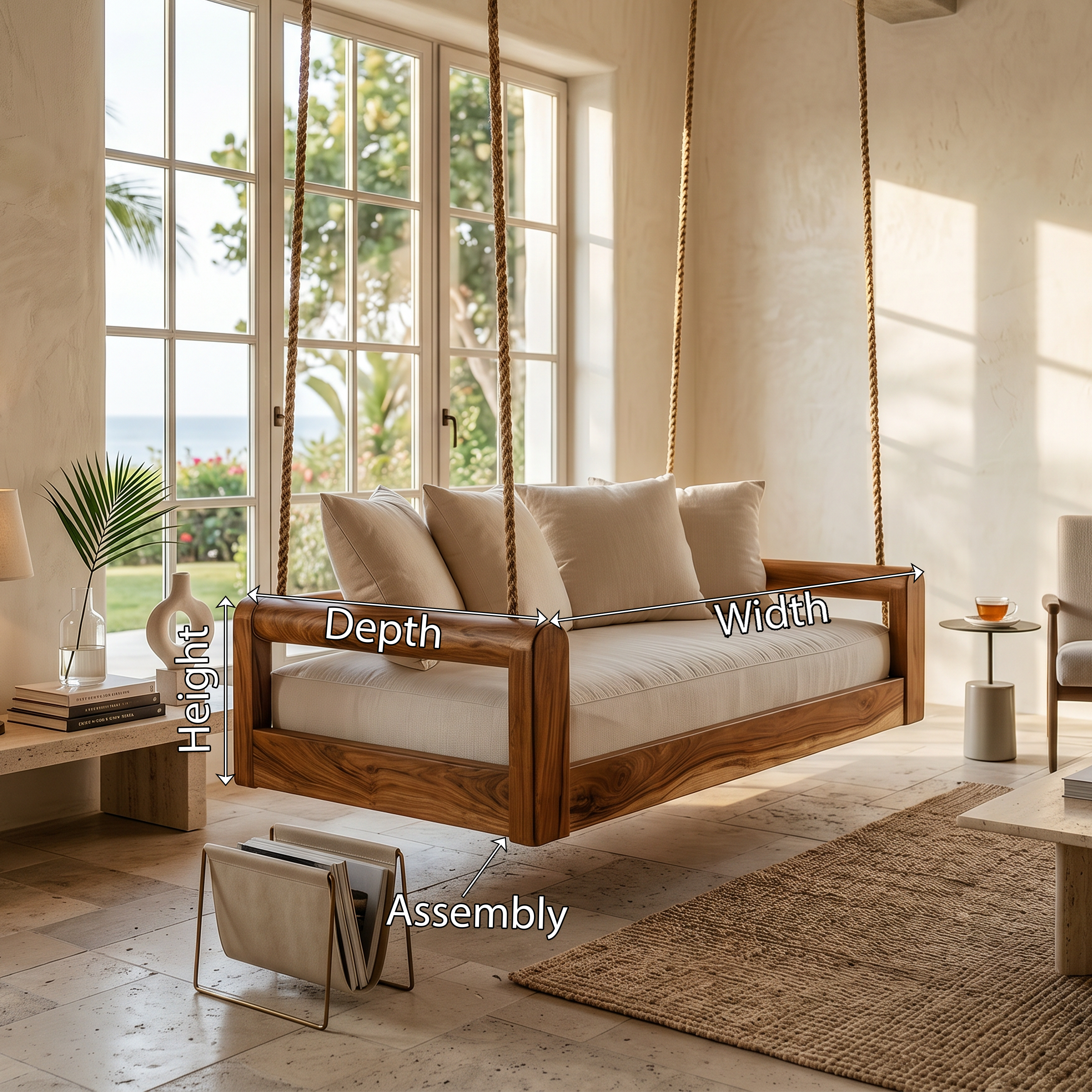 Organic Modern Wooden Hanging Couch Swing Minimalist Interior SILDTTRSWI008