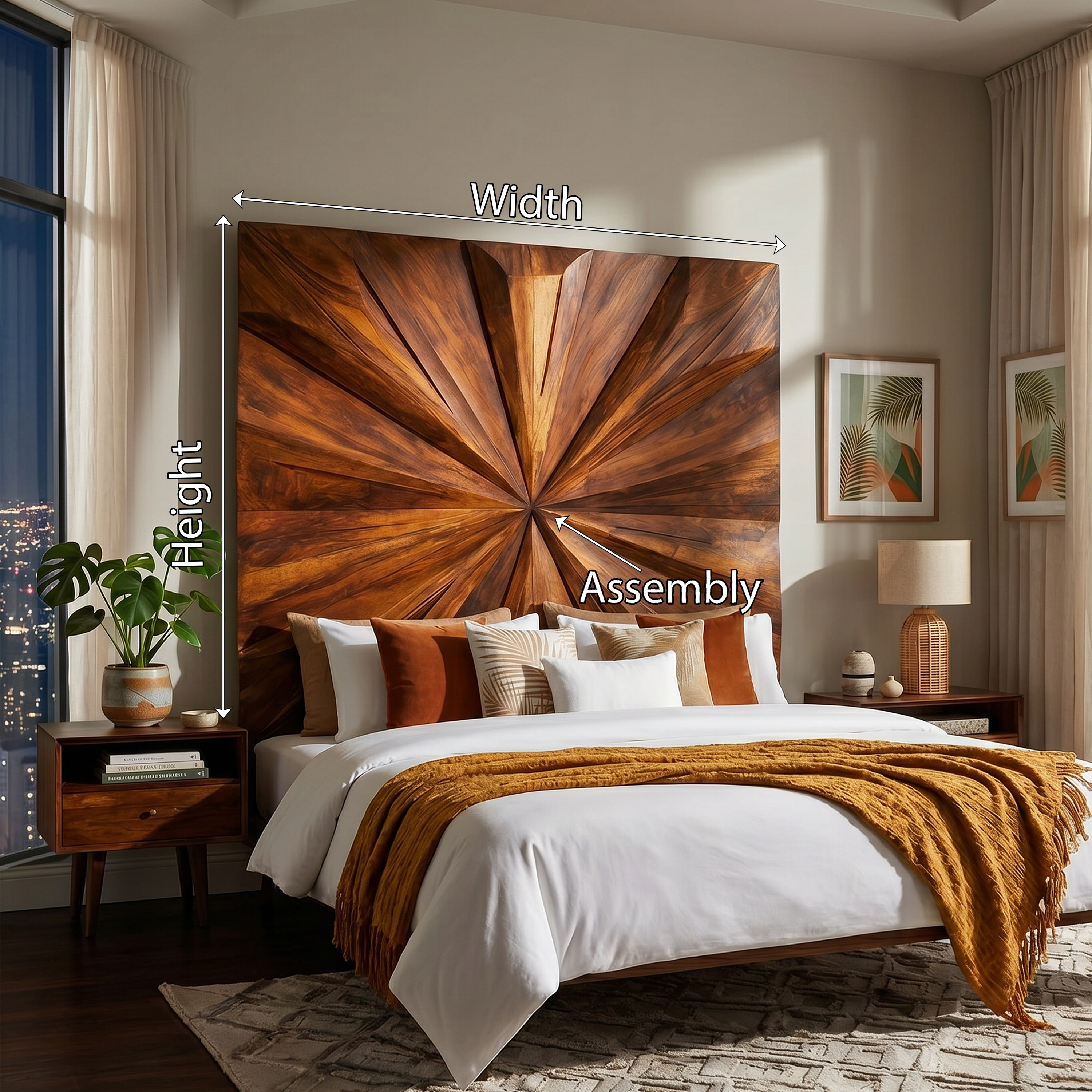 Geometric Sunburst Wood Headboard For Modern Urban Bedroom Decor SILDTTRHB019