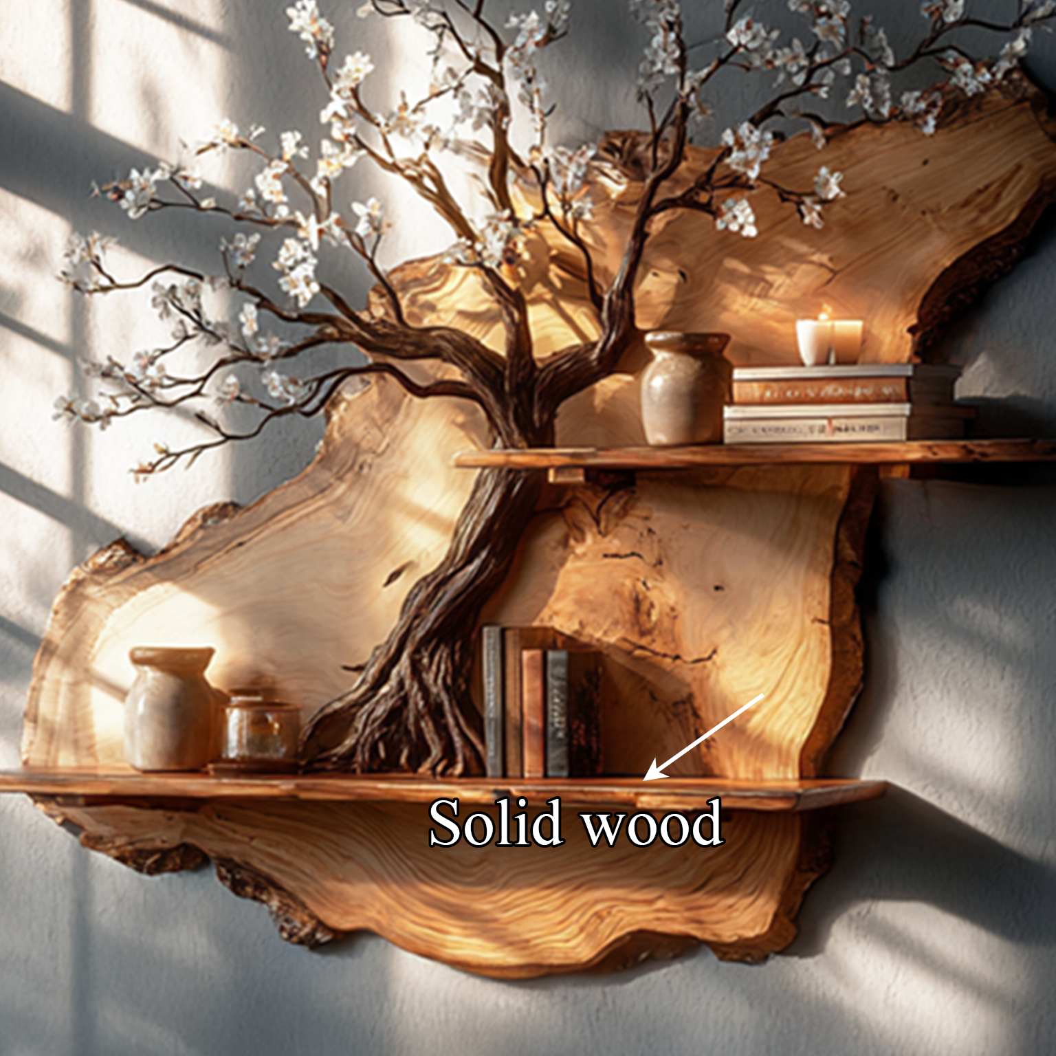 Rustic Tre Bookshelf Solid Wood Wall Art Decor Office SINLSATBS029