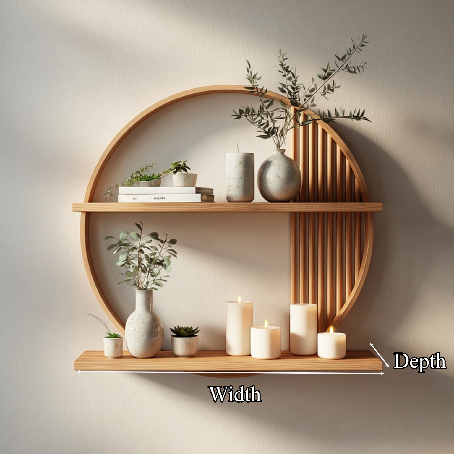 Modern Half-Round Wooden Floating Shelf Wall Decor For Living Room SINLSAFL081
