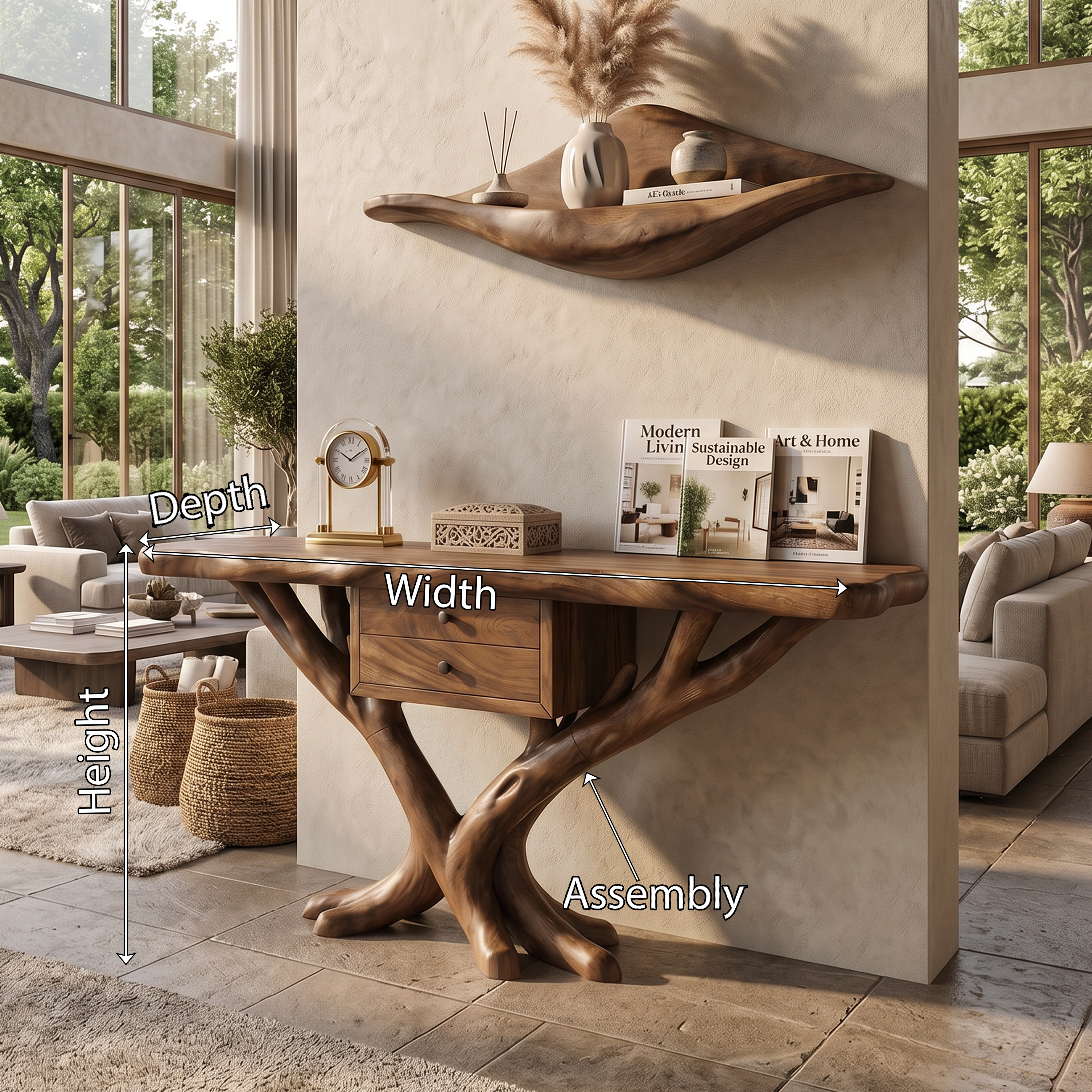Organic Modern Tree Base Console Table Luxury Entryway SILDTTRCS071