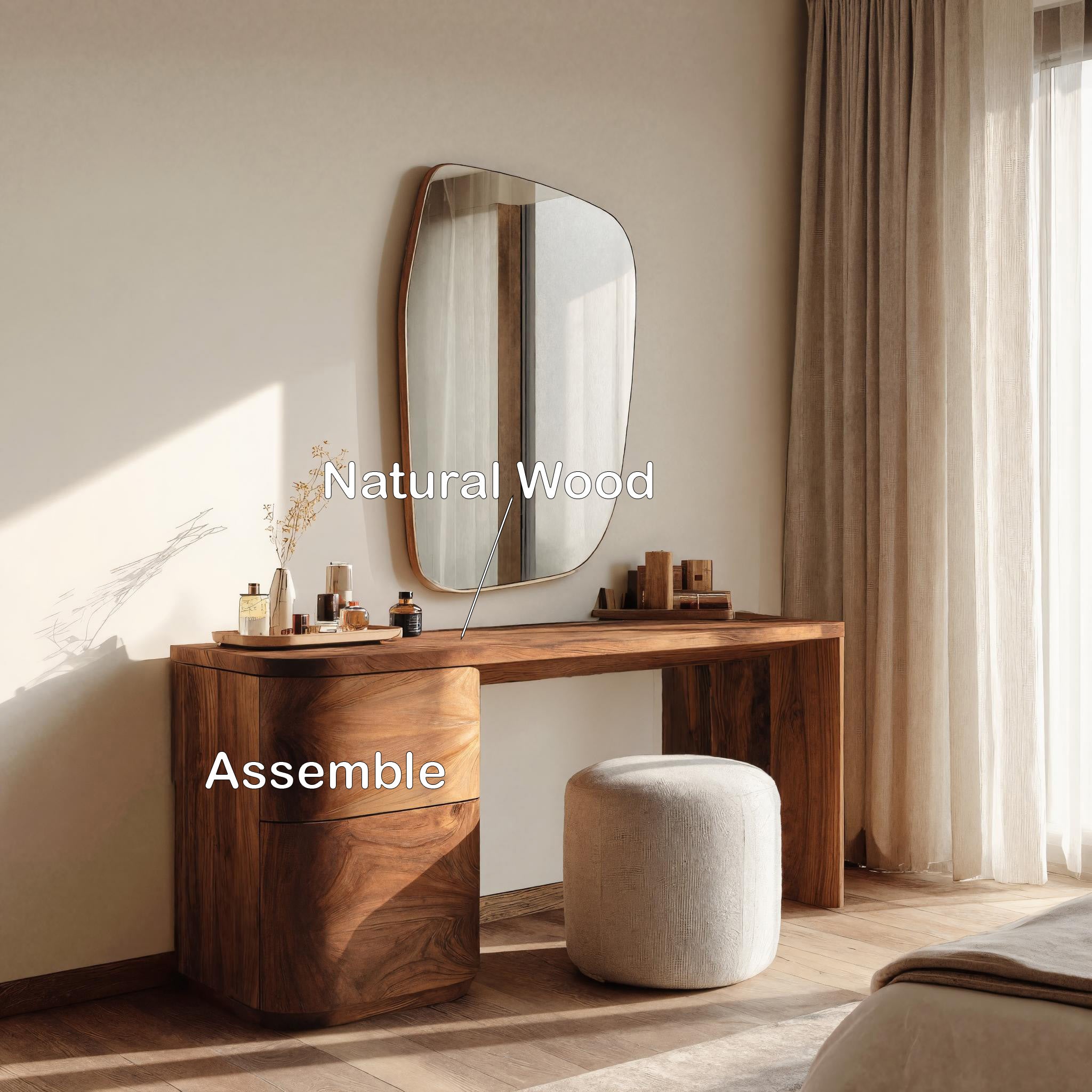 Modern Sculptural Vanity Table With Drawer Storage For Bedroom RTTHHNVAN011