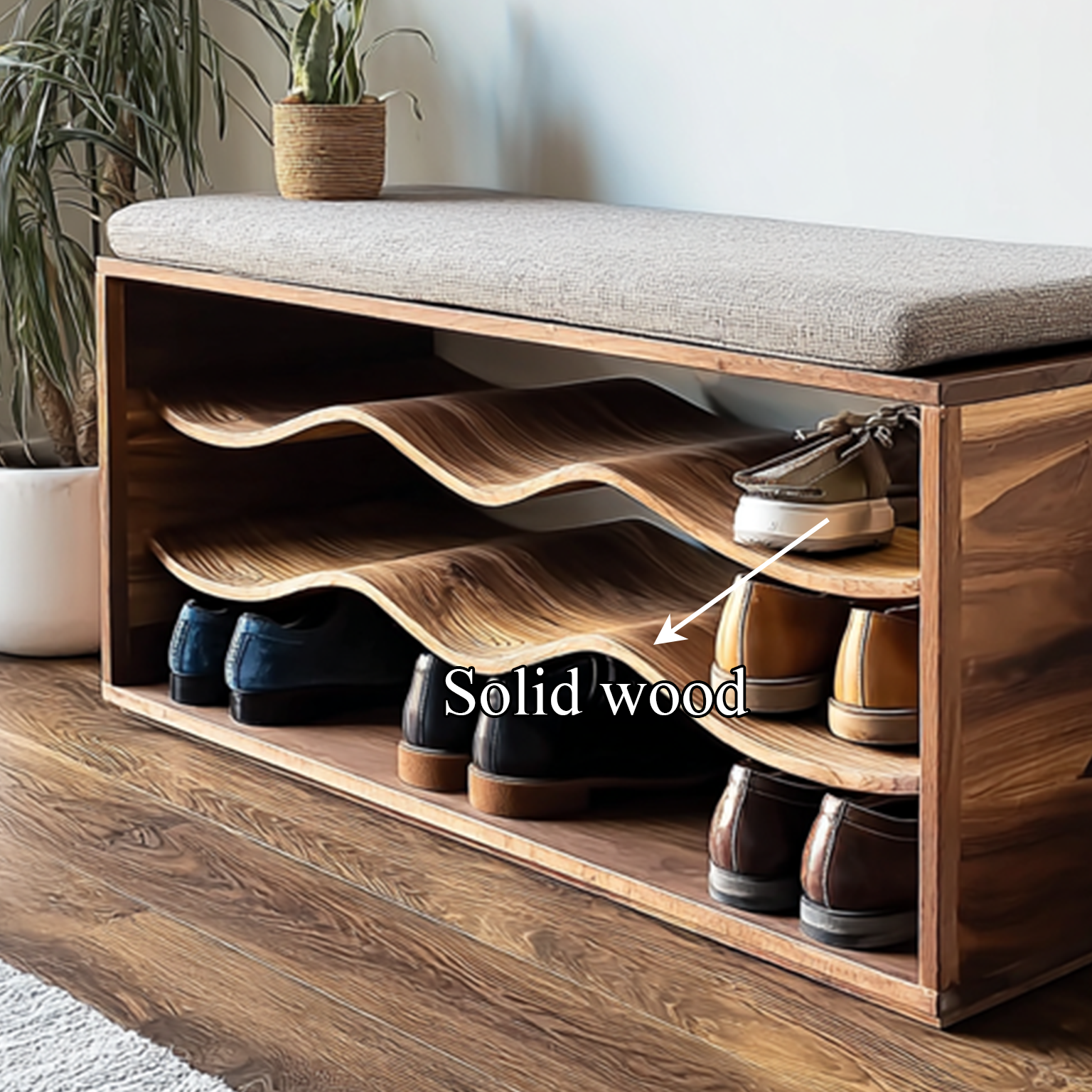 Midcentury Shoe Rack Bench Entryway SINLSASB035