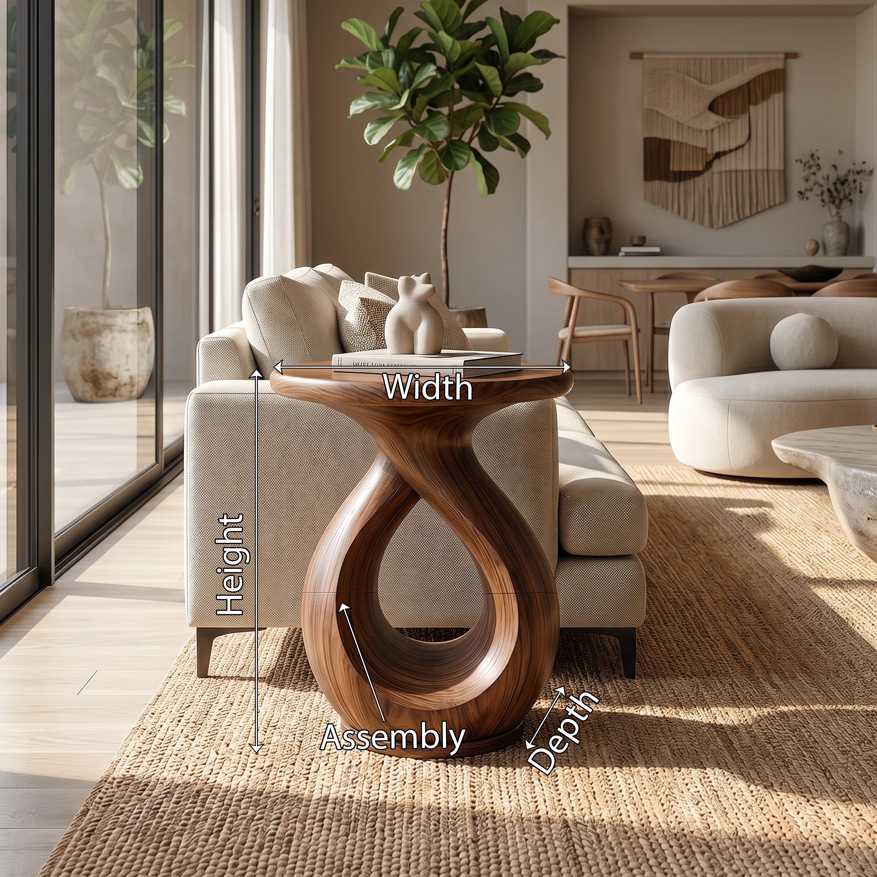 Japandi Twisted Side Table Contemporary Reading Nook SILDTTRSTA032