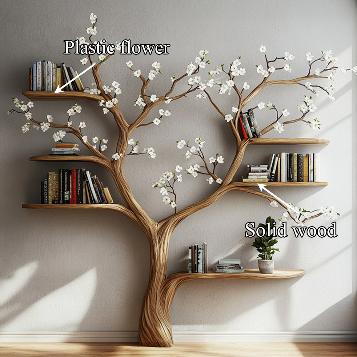Rustic Flowering Tree Bookshelf Bedroom Or Living Room SINLSATB459