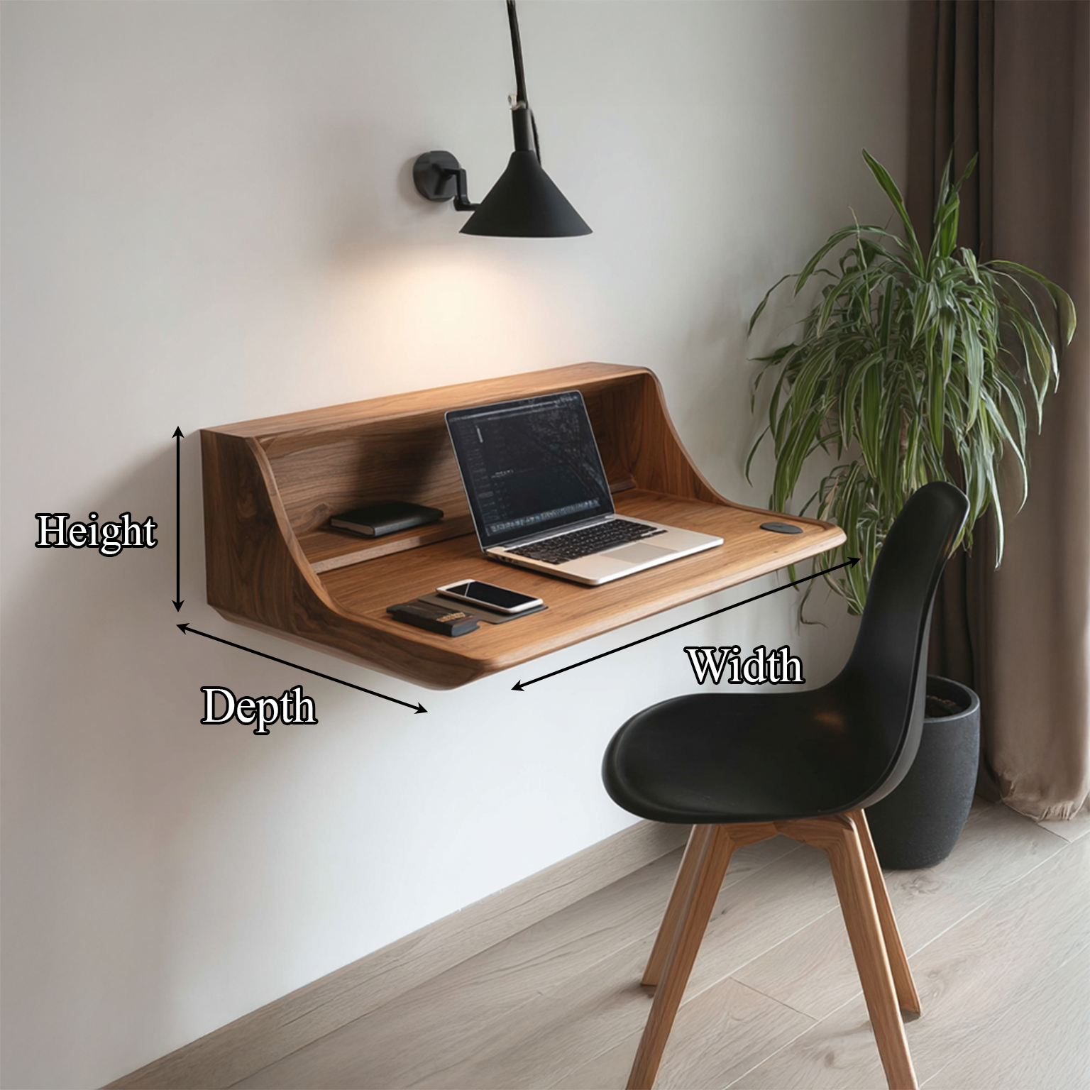 Wall Mounted Desk Solid Wood Live Edge Minimal Gift SINLSAFL072