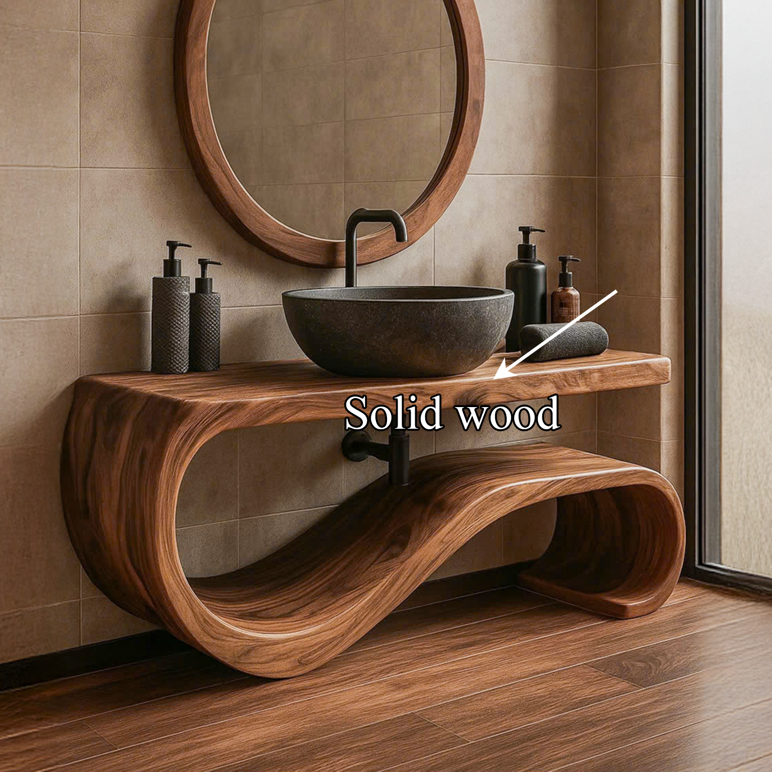 Midcentury Solid Wood Vanity Powder Room SINLSABRV078