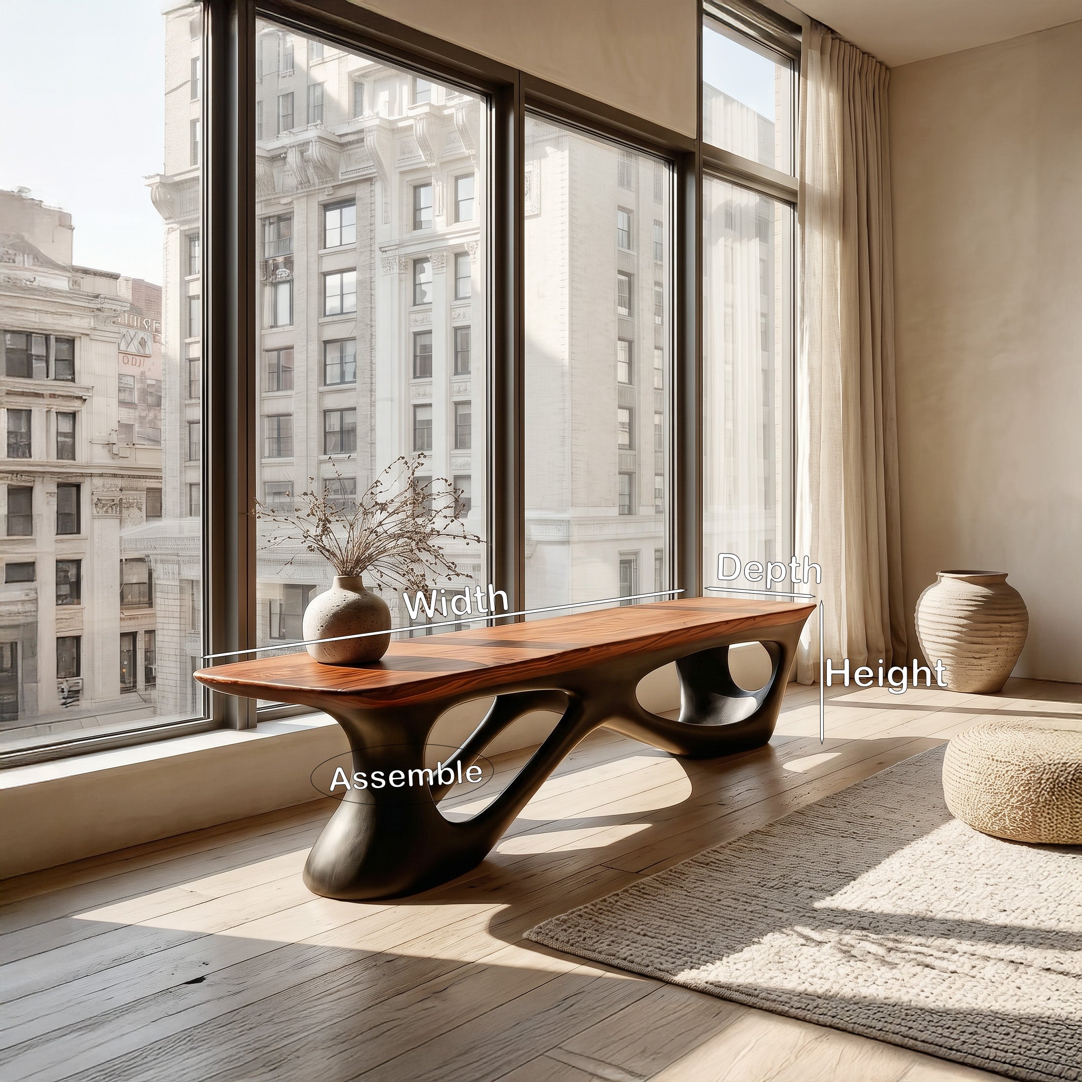 Contemporary Natural Wood Bench For Luxury Window Corner RTTHHNCHR159