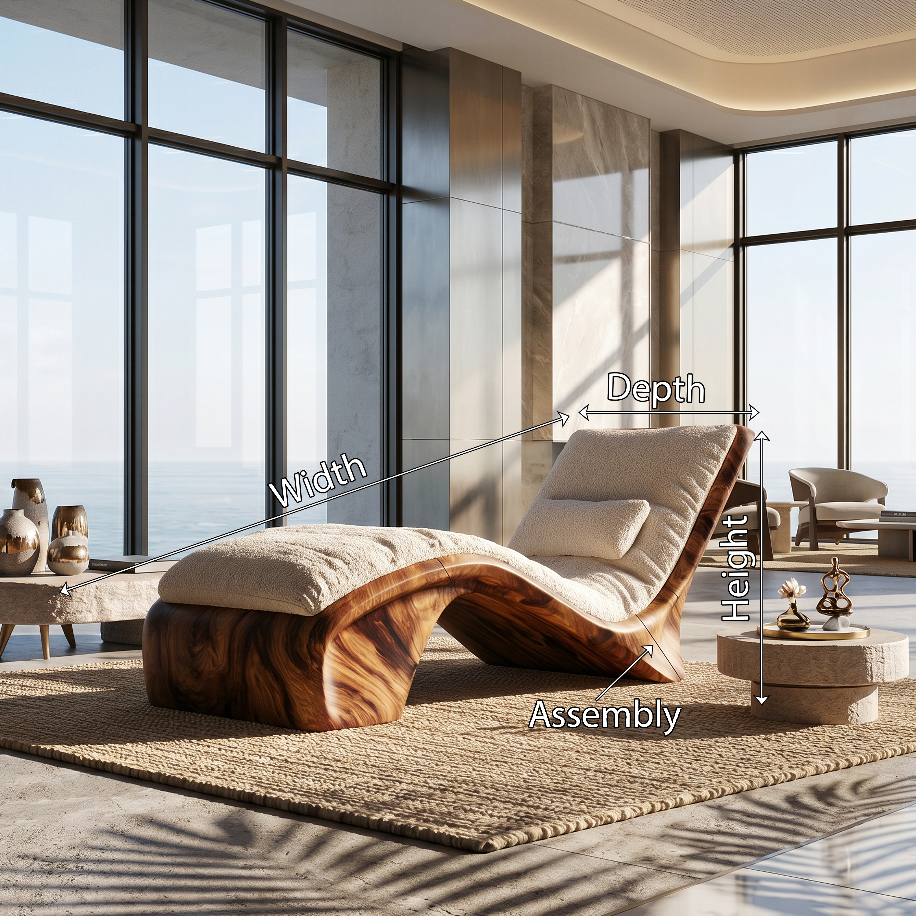 Sculptural Wood Chaise Lounge Coastal Modern Oceanfront Residence SILDTTRDB003