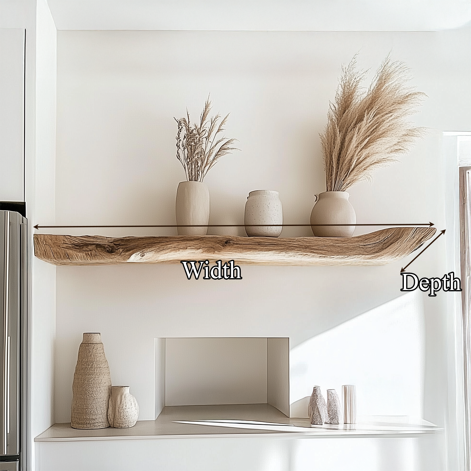 Boho Kitchen Floating Shelf Natural Edge Wooden Shelf For Wall Storage SINLSAFL069