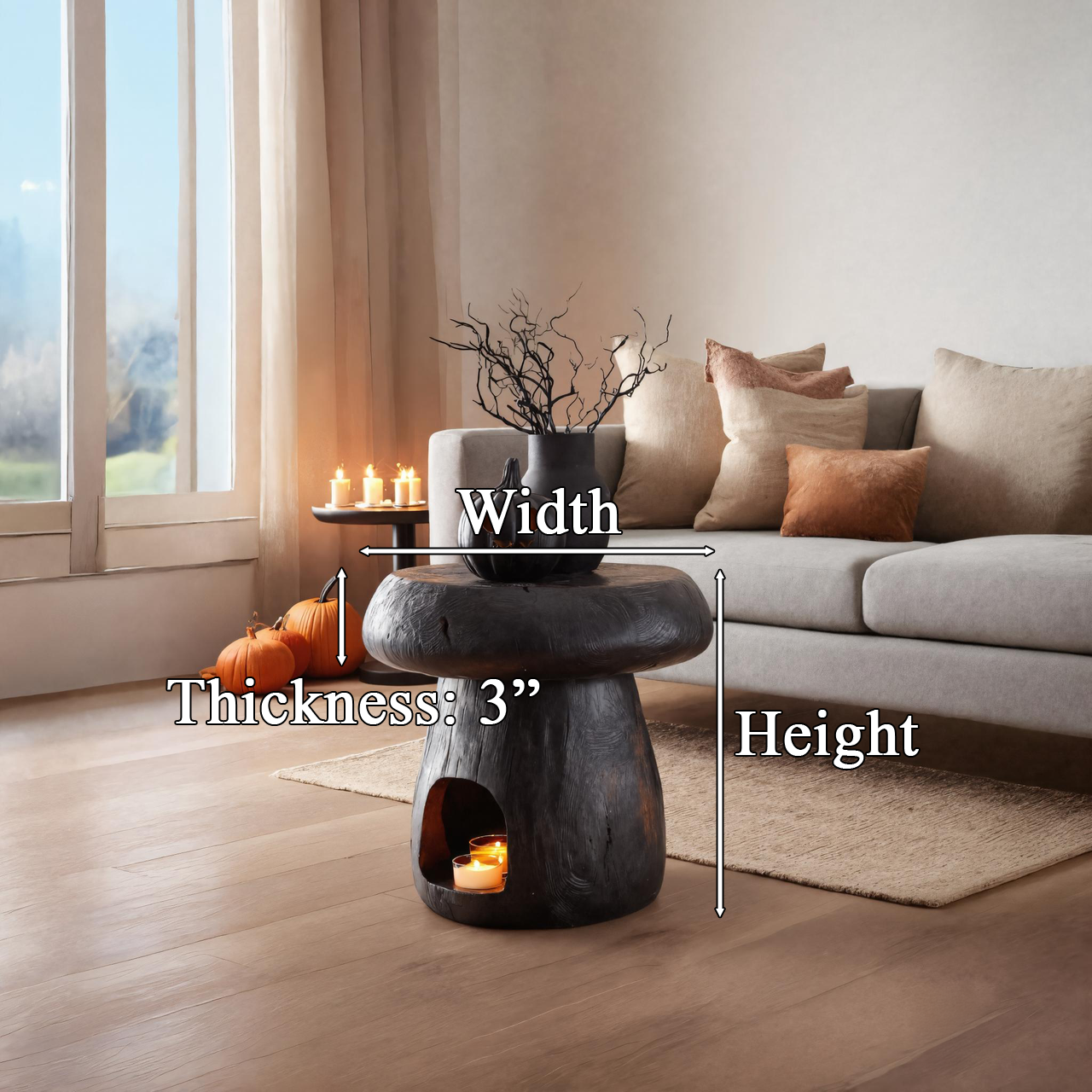 Rustic Mushroom Side Table With Candle Holder For Halloween Or Home Decor SITHTTHW017