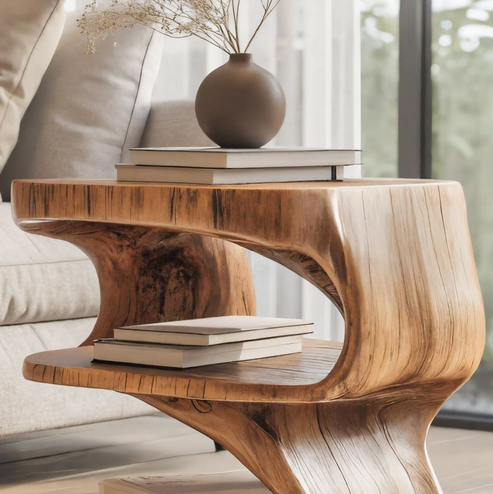 Modern Sculpted Wood Side Table With Open Shelf For Living Room Or Bedroom SITHTTSTA016