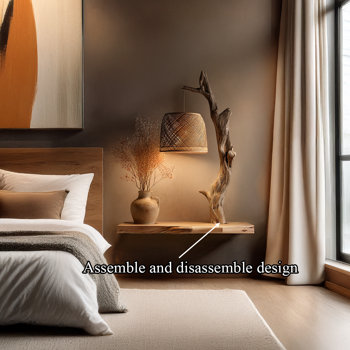 Floating Solid Wood Shelf Sculptural Accent Bedroom Interior Decor SINLSAFL317
