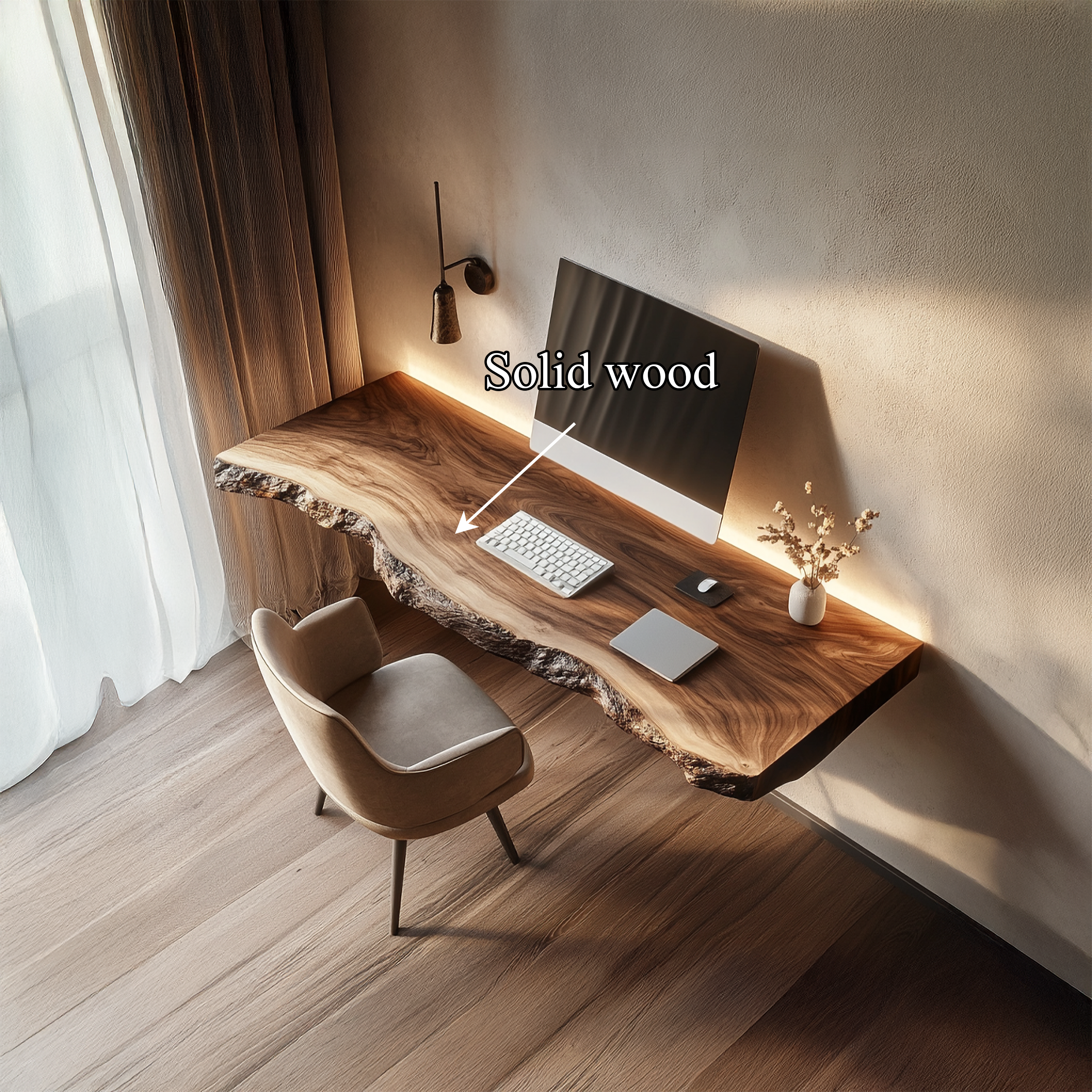 Handcrafted Floating Writing Desk Solid Wood Study Room Interior Statement Design SINLSAFL425