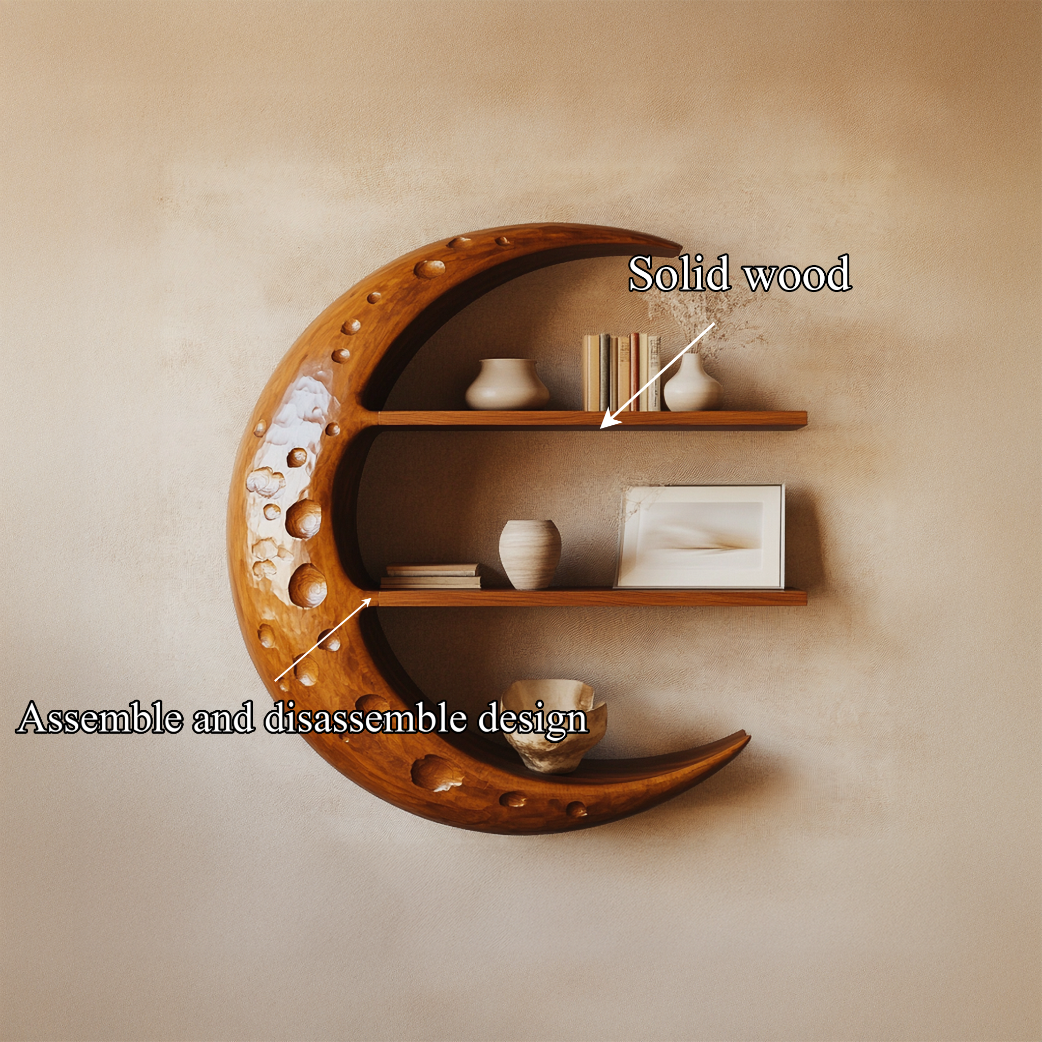 Rustic Moon Wall Shelf For Living Room And Bedroom SINLSAFL454