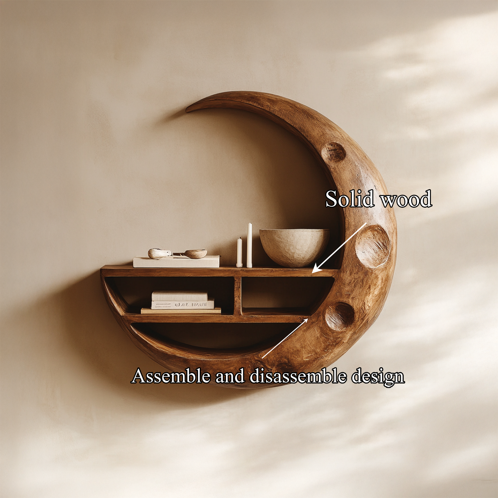 Rustic Moon Wall Shelf For Living Room And Interior Display SINLSAFL456