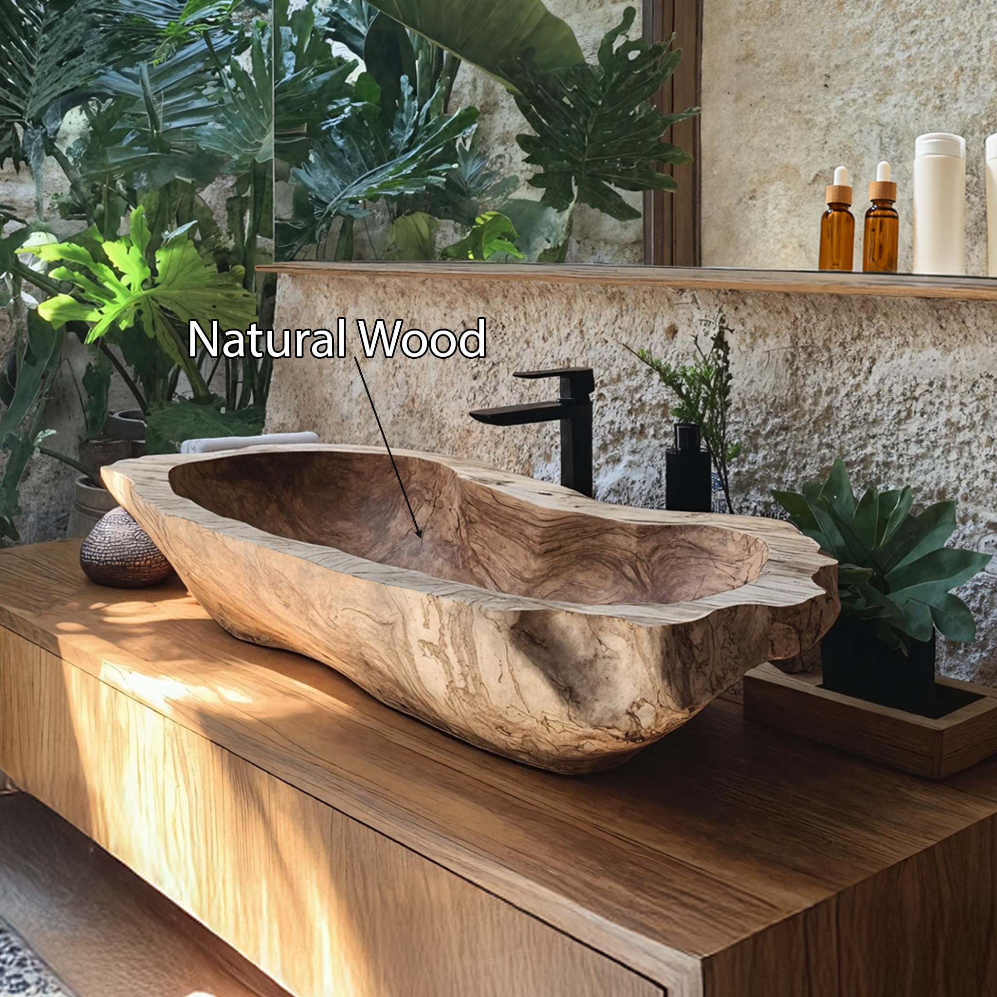 Mid Century Wood Wash Basin For Bathroom Interior Design SILDTTNVS003