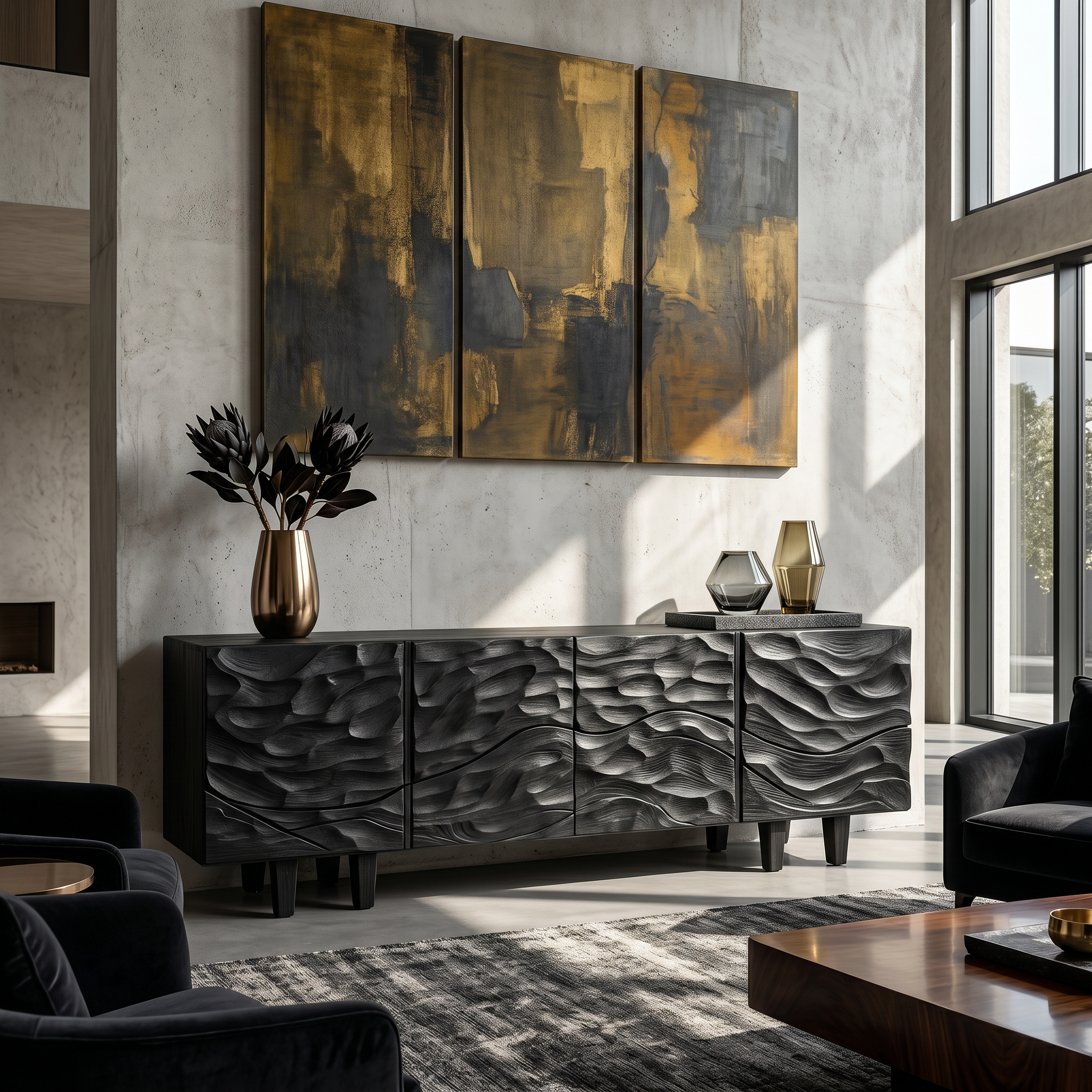 Sculptural Sideboard With Flowing Wood Grain Doors For Living Room SINLSASC520